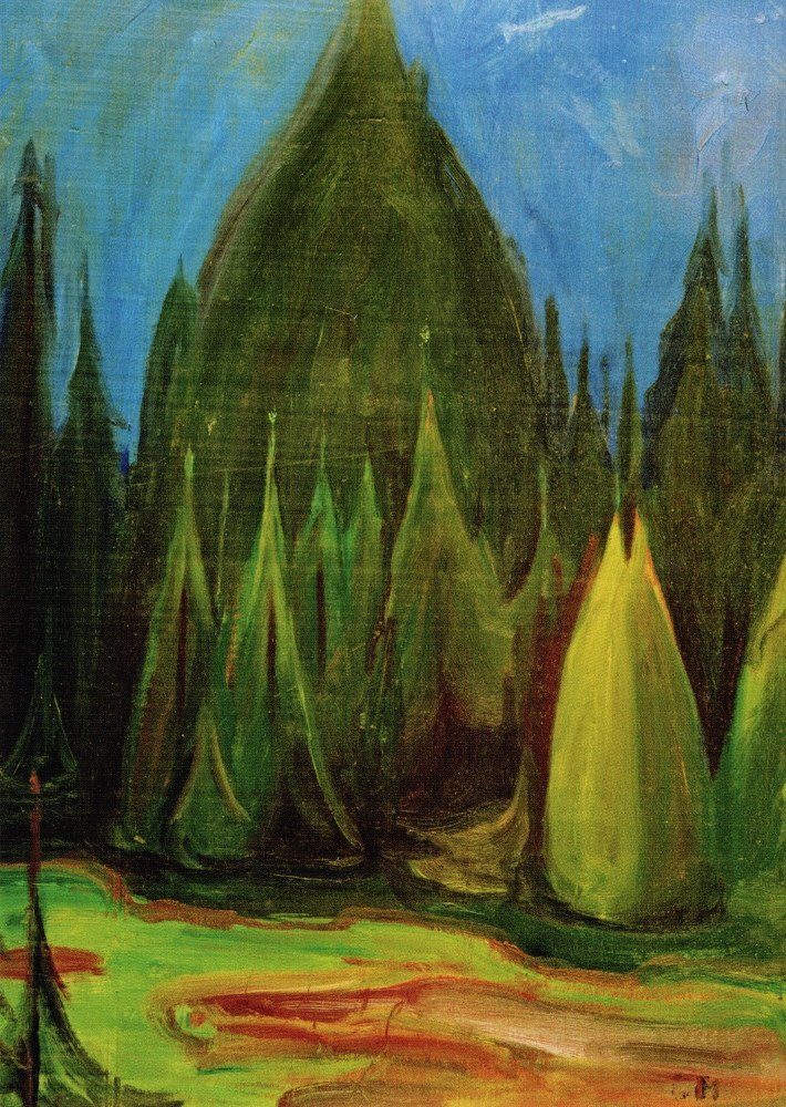 Postkarte Kunstkarte Edvard Munch "Kirche im Wald"
