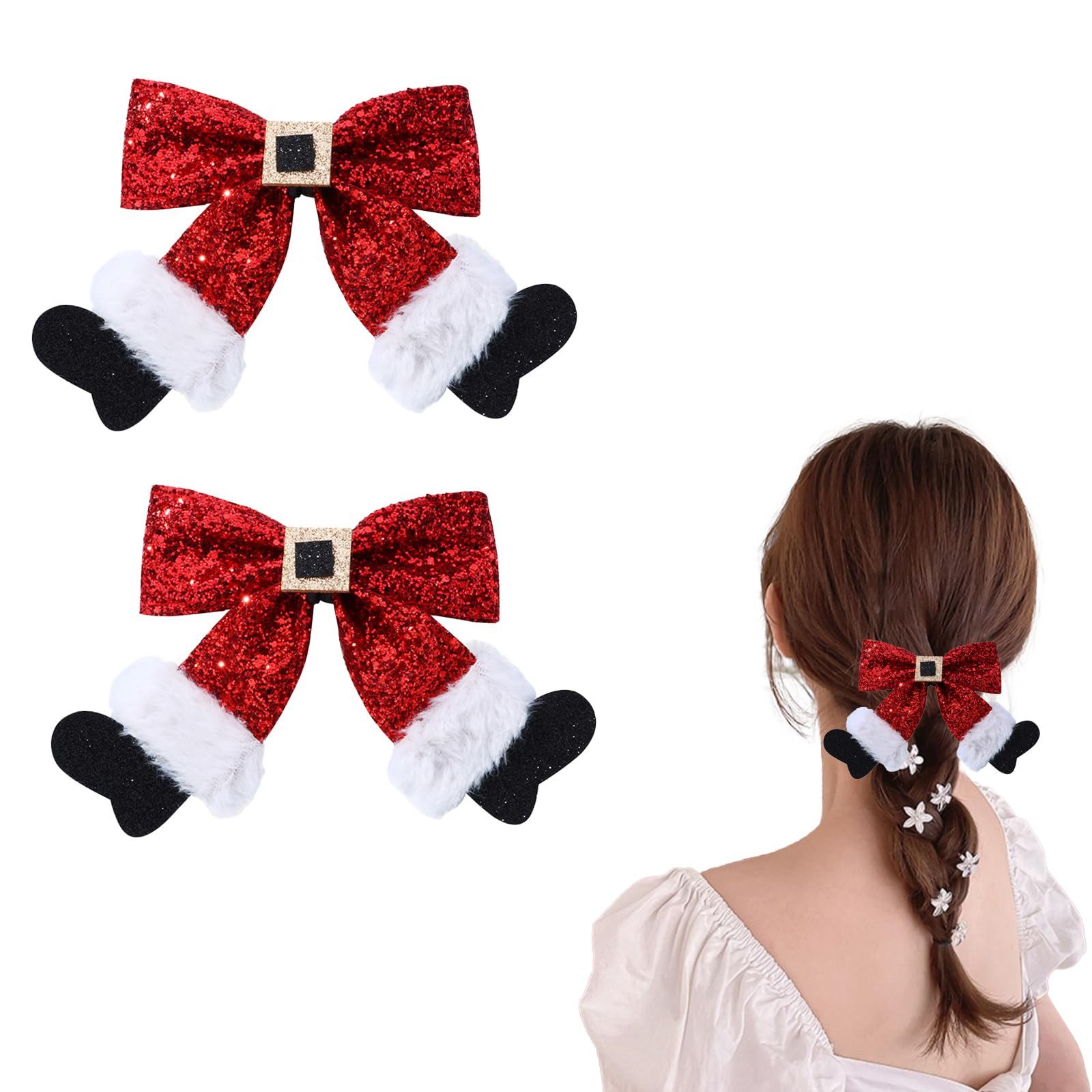 FOUORTUNATE-BEE Haarspange Weihnachts Haarspangen Set – Glitzernde Pailletten Schleifen, 2 Stück, Rote Weihnachts Haarclips mit Glitzer-Schleife für Party & Geschenke