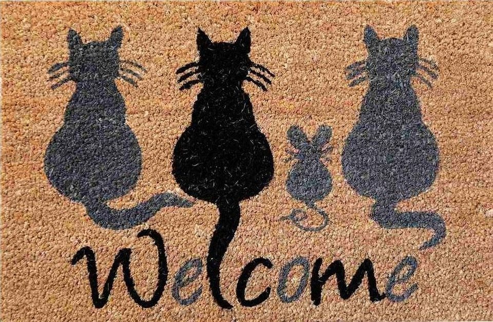 Fußmatte AKZENTE Coco Design Fußmatte Kokosfaser WELCOME CATS 40 x 60 cm,  akzente, Rechteckig, Höhe: 16 mm, rutschfeste Rückseite