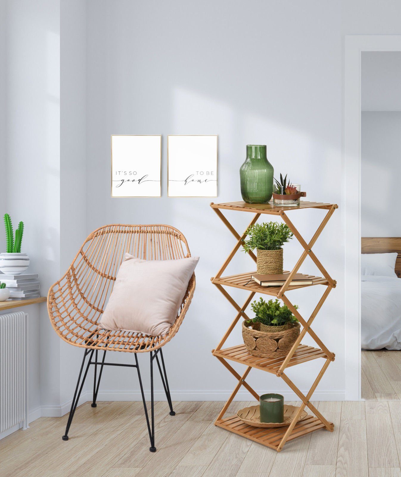 Spetebo Standregal Klappbares Bambus Standregal mit 4 Ablagen - 94 cm, Stüc günstig online kaufen