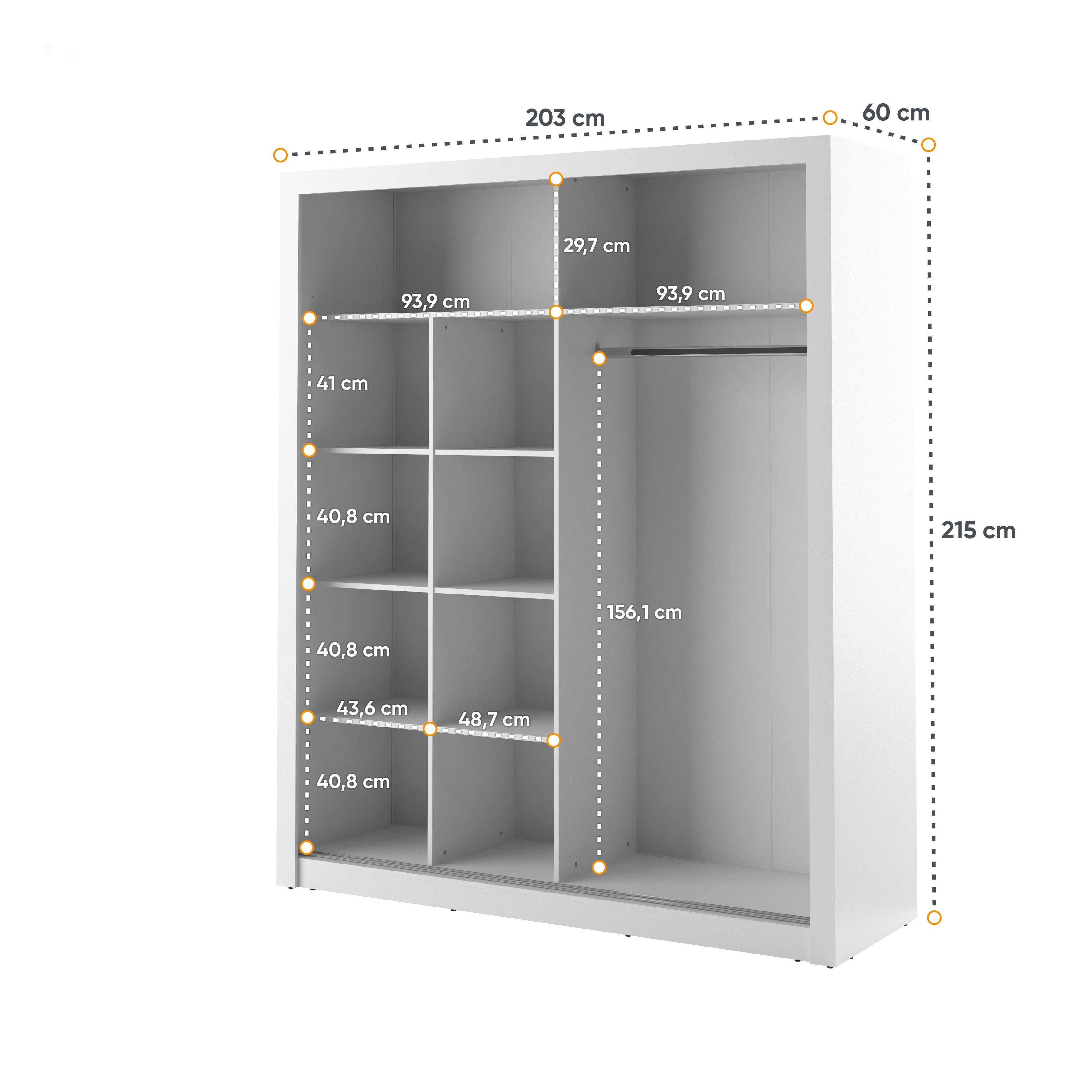 Compleo Kleiderschrank ARTI 08 mit Schwebetürenschrank cm Spiegel, Breite Modern 203 grau