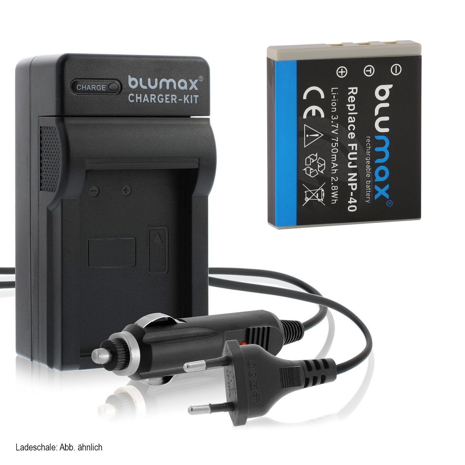 Blumax Set mit Lader für Fuji NP-40 Pentax D-LI85 750 mAh Kamera-Ladegerät
