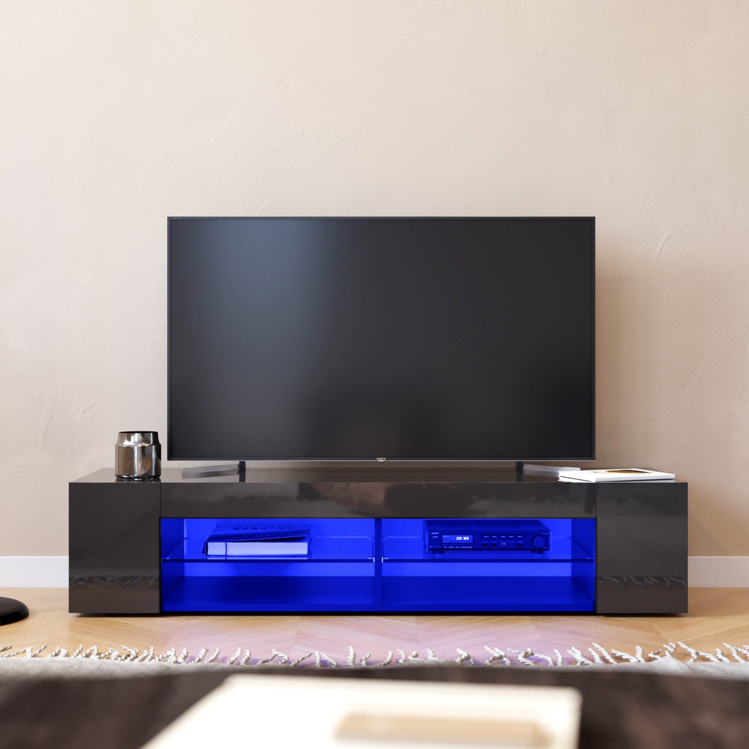 SONNI TV-Schrank TV-Lowboard Breite 135cm Schwarz günstig online kaufen