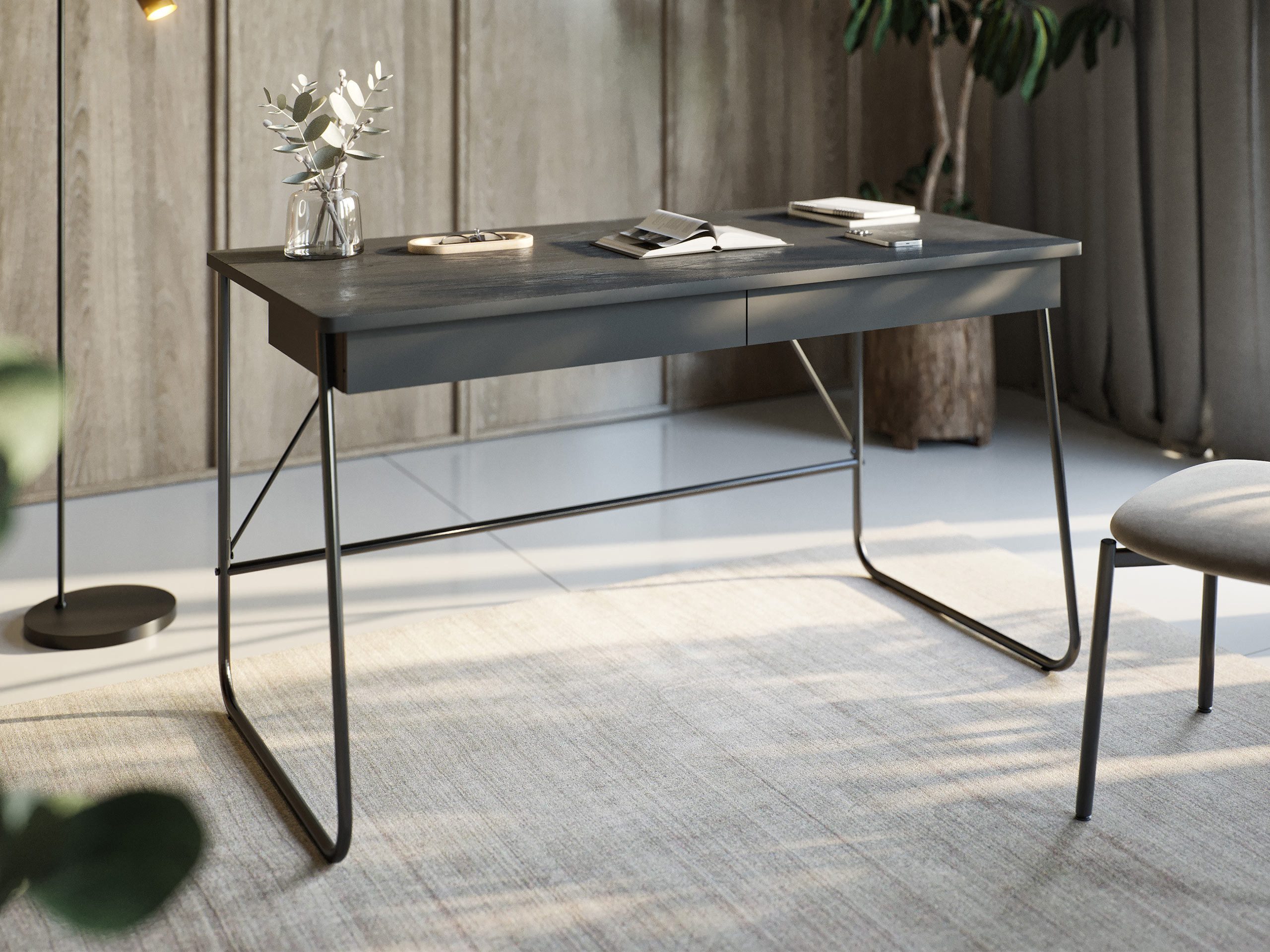MIRJAN24 Schreibtisch Match 2S MB01 (mit zwei Schubladen), Metallbeine, 135x67x77 cm