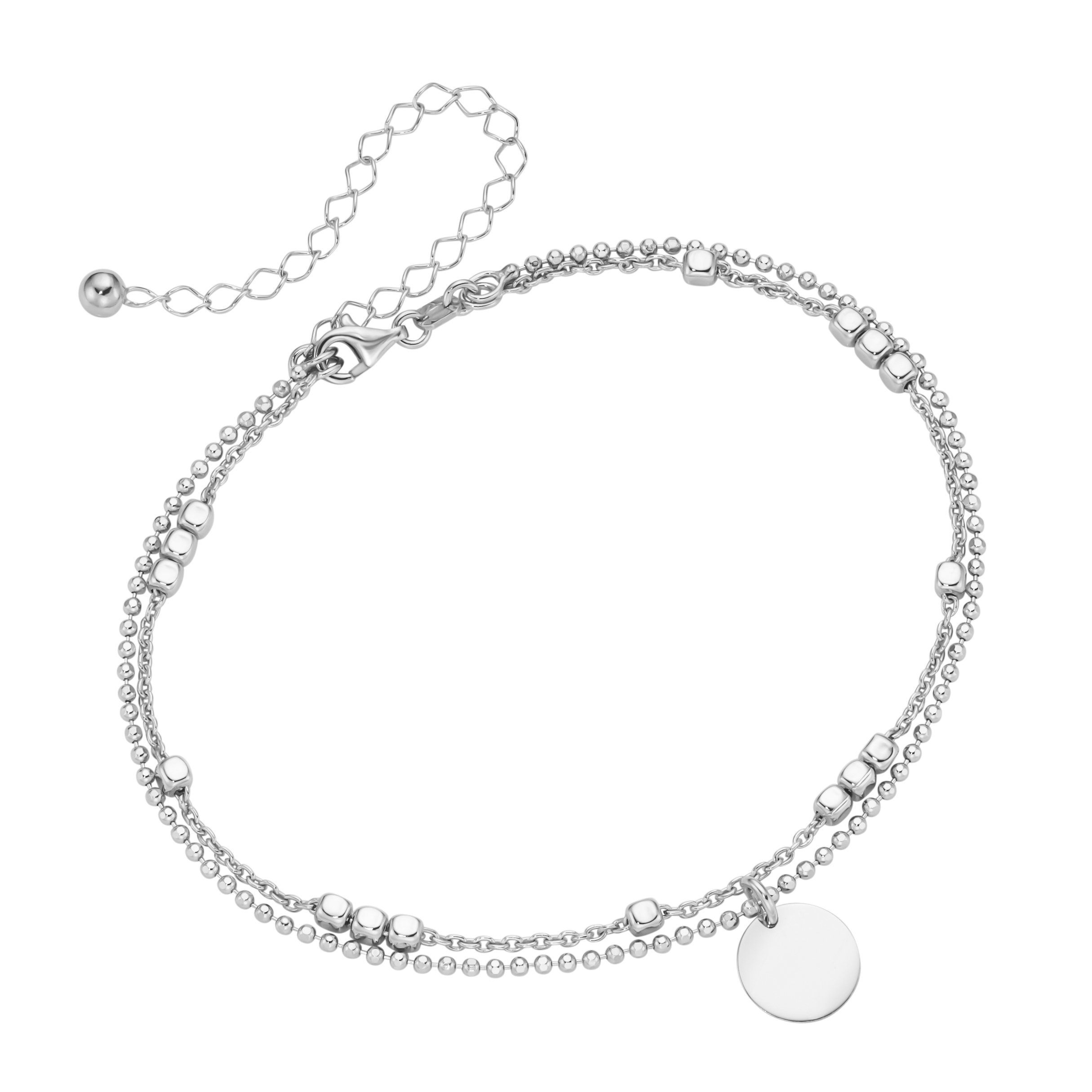 Smart Jewel Fußkette mit Anhänger zweireihig, mit rundem Plättchen, Silber 925
