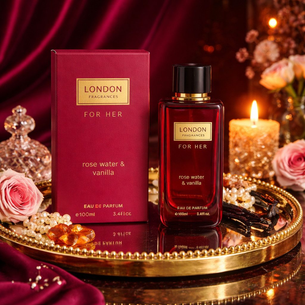 LONDON FRAGRANCES Eau de Parfum London Fragrances For Her Damenduft Rosenwasser & Vanille 100 ml, 1-tlg., Hergestellt in UK, Luxuriöser Damenduft, Langanhaltend