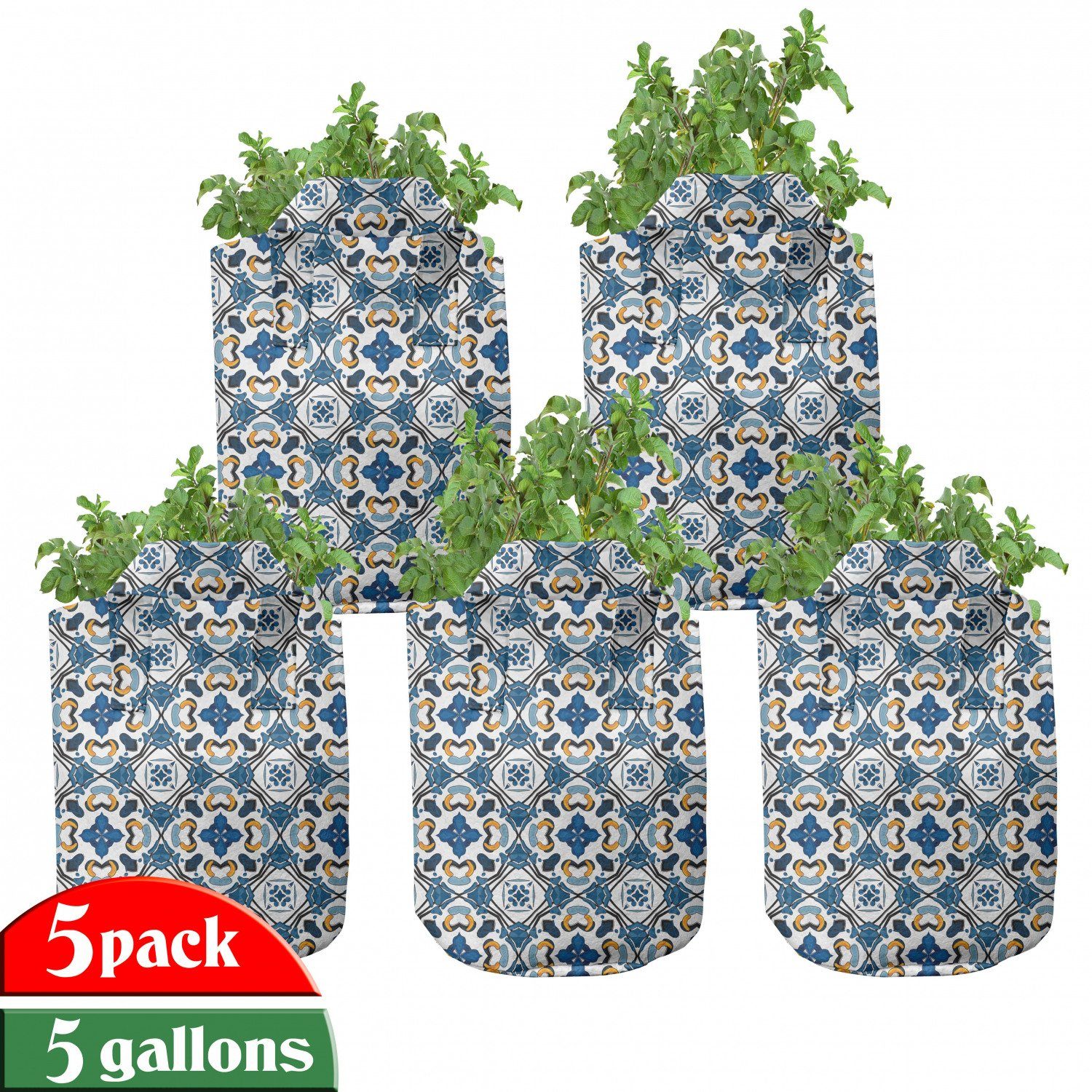 Abakuhaus Pflanzkübel hochleistungsfähig Stofftöpfe mit Griffen für Pflanzen, traditionell Portugiesisch Tilework