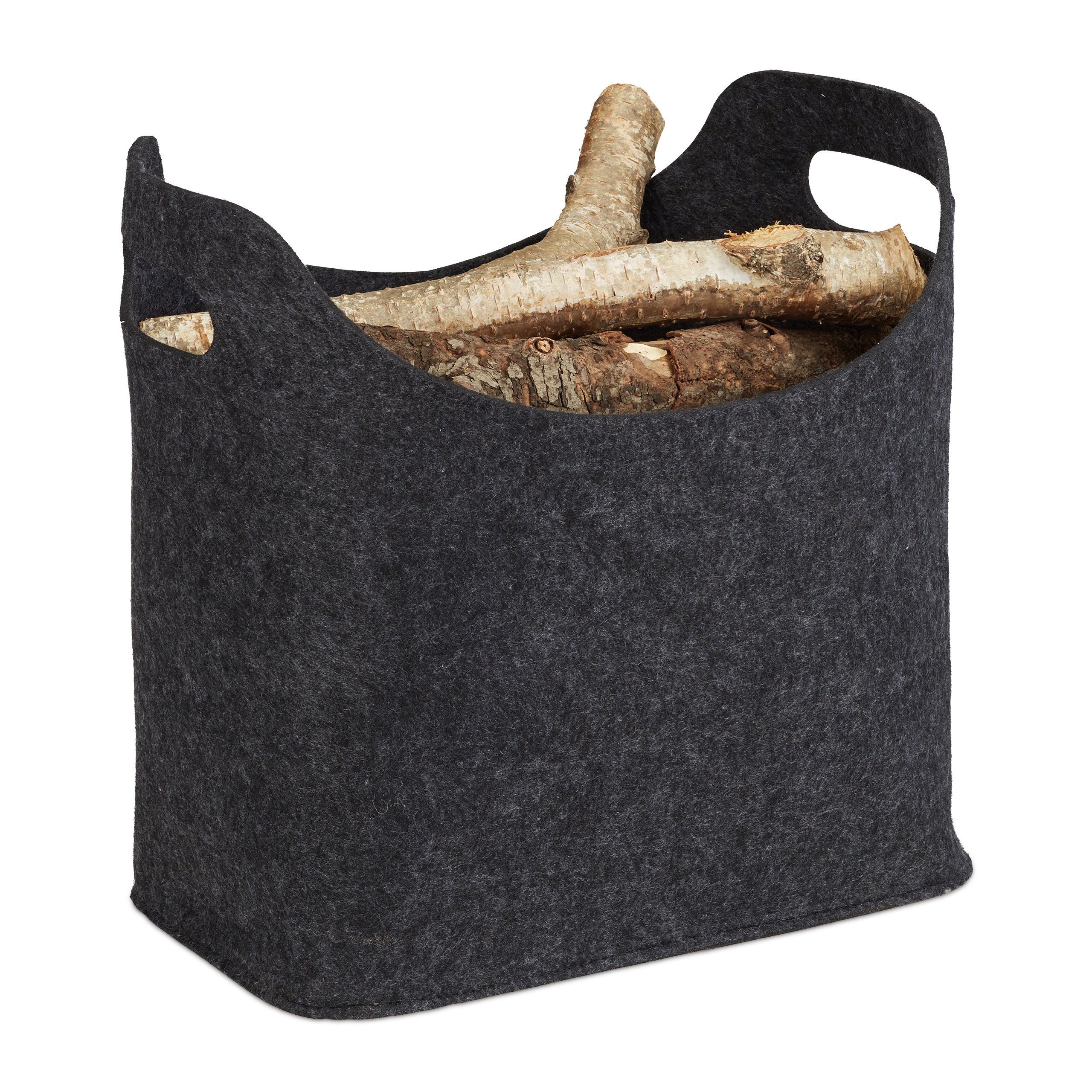 relaxdays Holztragetasche Anthrazit Kaminholztasche aus Filz