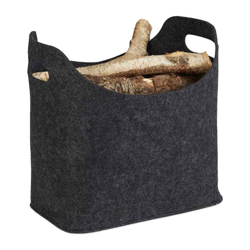 relaxdays Holztragetasche Kaminholztasche aus Filz, Anthrazit