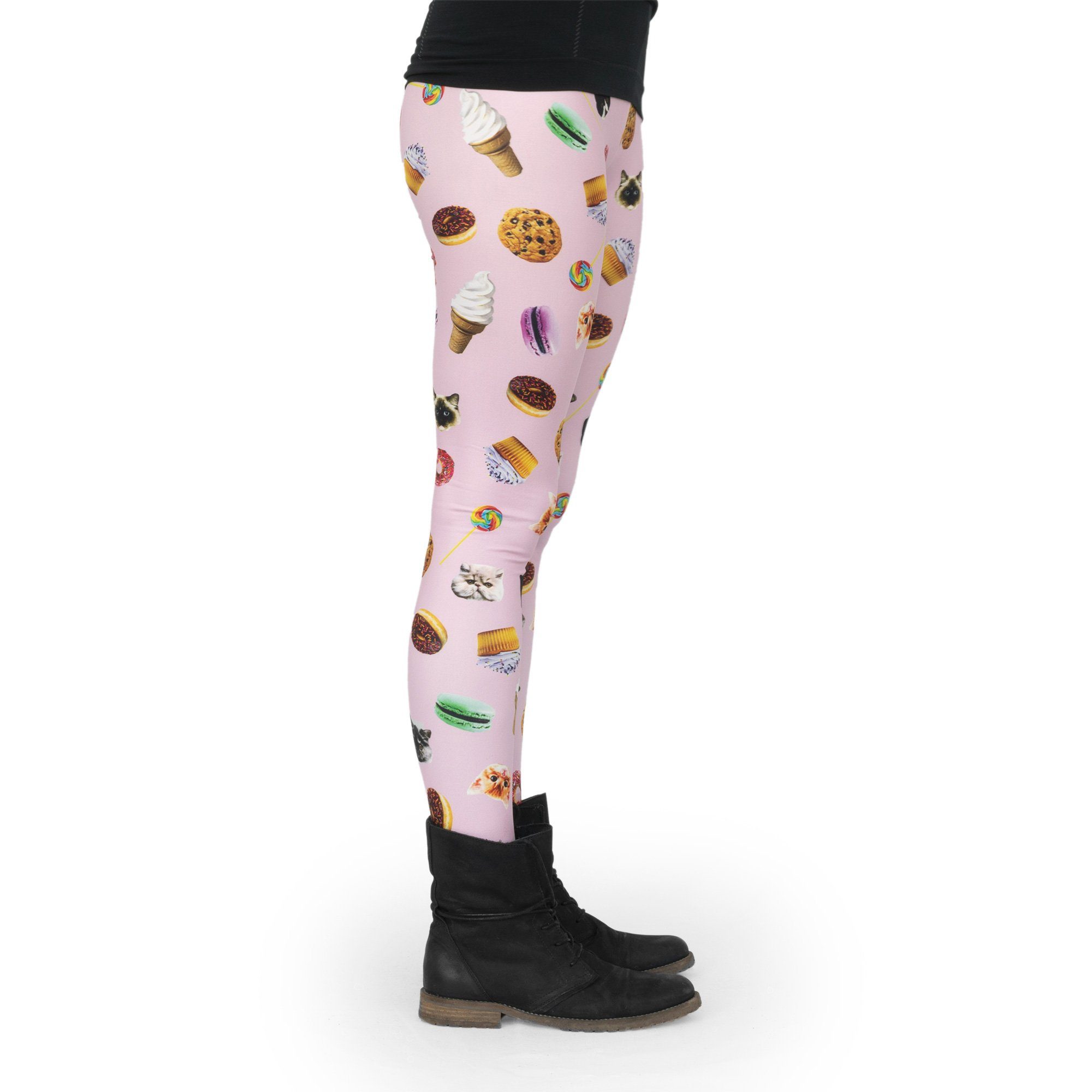 cosey Leggings Festival Leggings mit buntem Allover-Print, 2 Größen (XS–S & M–L) (36/M bis 40/L) Cats & Sweets