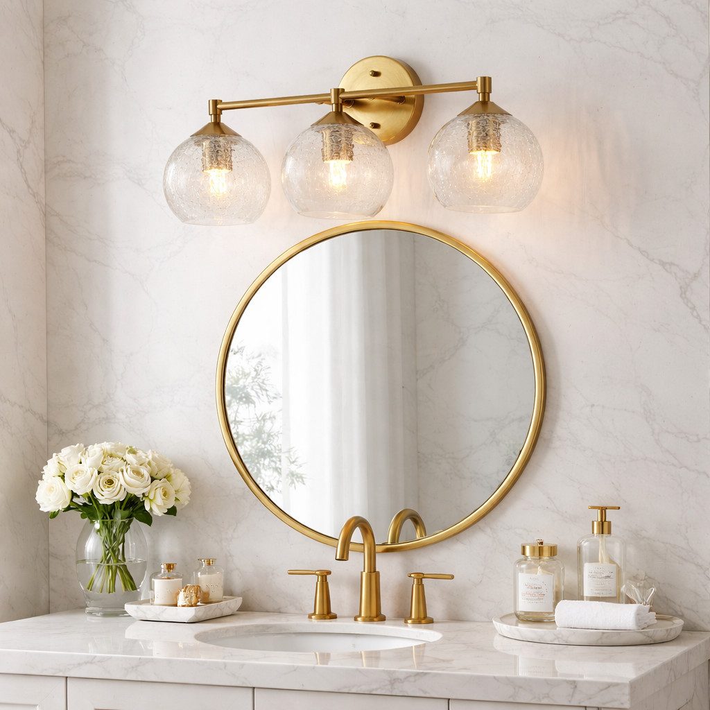Tribesigns Wandleuchte Spiegelleuchte, 3-flammig Crackle Glas Badezimmer-Wandleuchte, LED wechselbar, mit E27 Fassung, für Flur Wohnzimmer, Inklusive Leuchtmittel