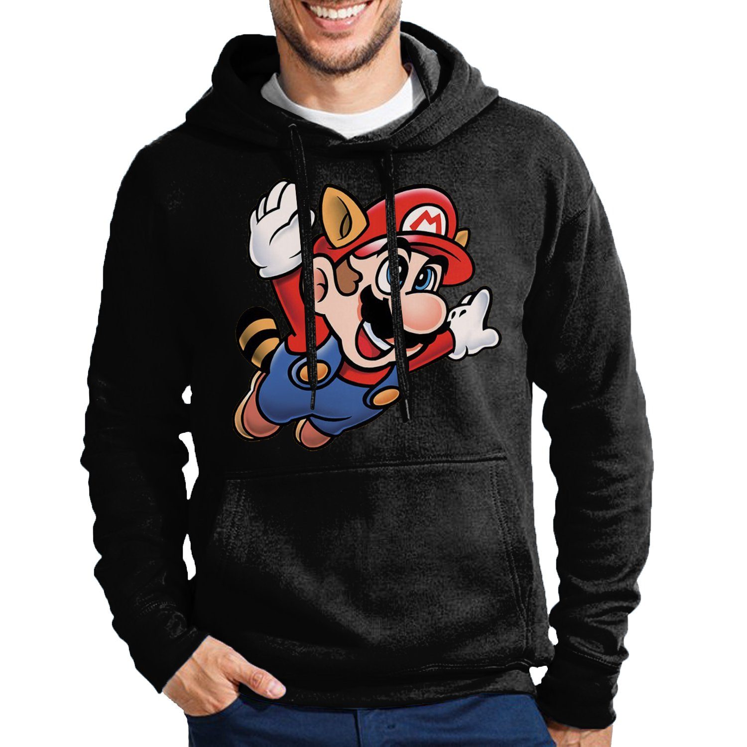 Blondie & Kaputze Mario Super Herren mit Konsole Hoodie Gaming Brownie Nintendo Fligh Nerd Schwarz 3