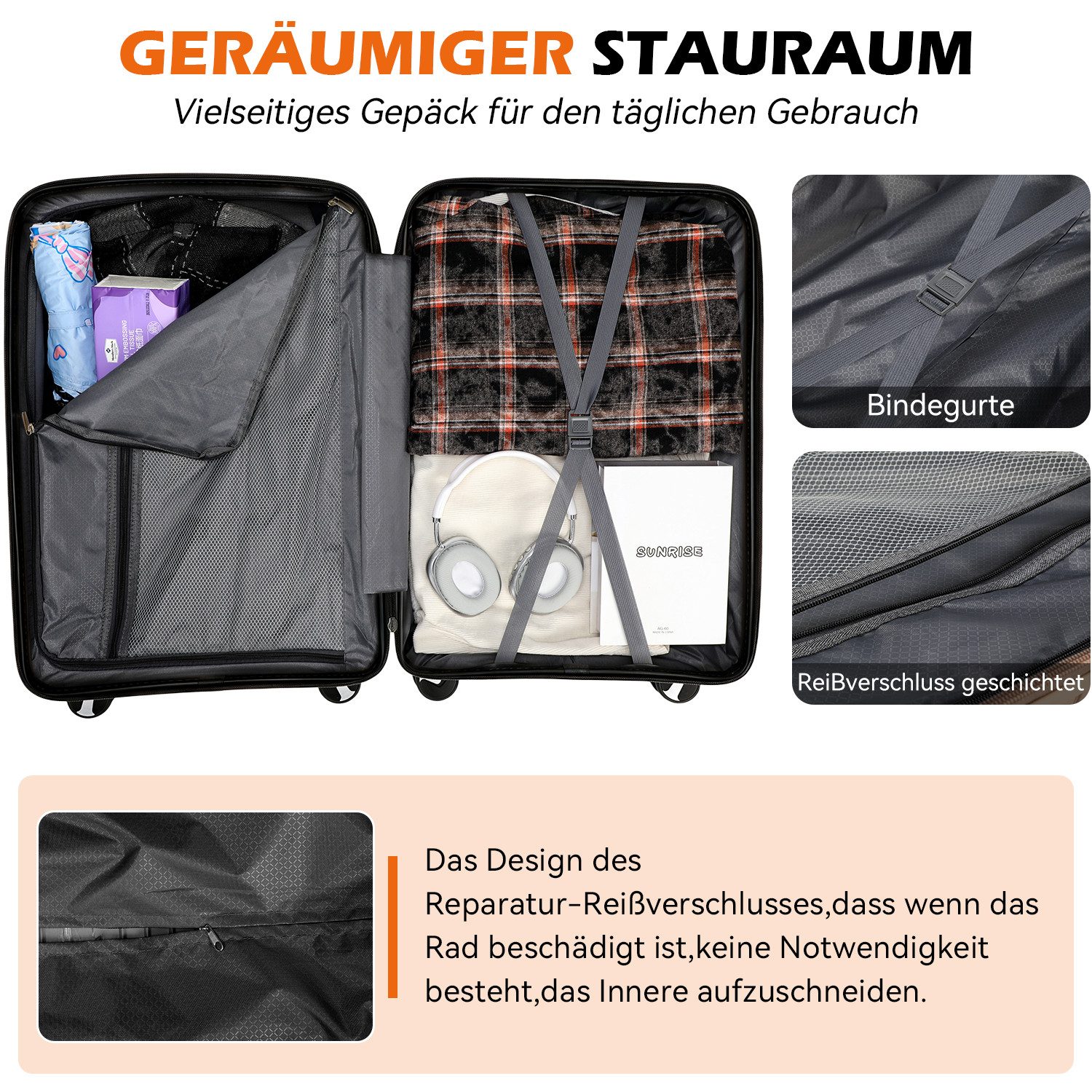 oyajia Kofferset Rollkoffer 3-teiliges Set 20 24 28 Zoll aus PP Hartschale, (Reisekoffer Set mit TSA Zahlenschloss & 4 Rollen, 3 tlg., Handgepäckkoffer + Mittelgroß + XL Trolley Set), Leichtes Trolley Set für Urlaub Business Reisen