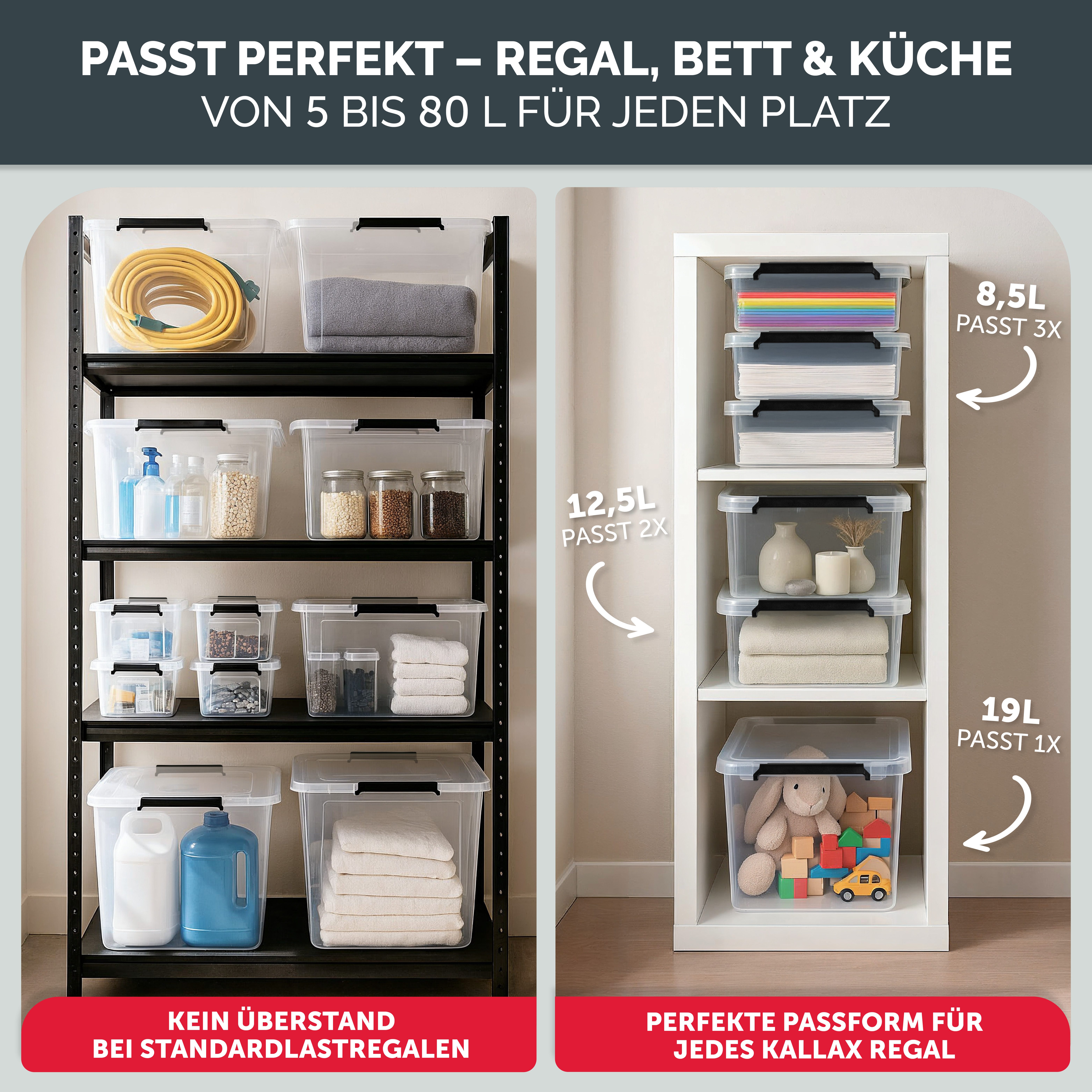 BOXXivo Aufbewahrungsbox Aufbewahrungsboxen mit Deckel BPA-freie & lebensmittelechte Boxen (1 St), Plastikbox mit Deckel - robuste & stapelbare Aufbewahrungsbox – Bild 3 von 5