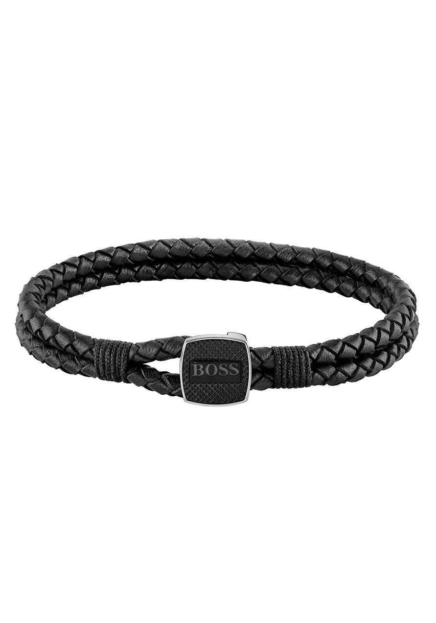 BOSS Armband Schmuck Edelstahl Armschmuck Lederarmband SEAL, zu Hoodie,  Shirt, Jeans, Sneaker, Underwear, HUGO, BOSS ORANGE!, Aus teilweise schwarz  IP-beschichtetem Edelstahl mit Leder kombiniert | Armbänder