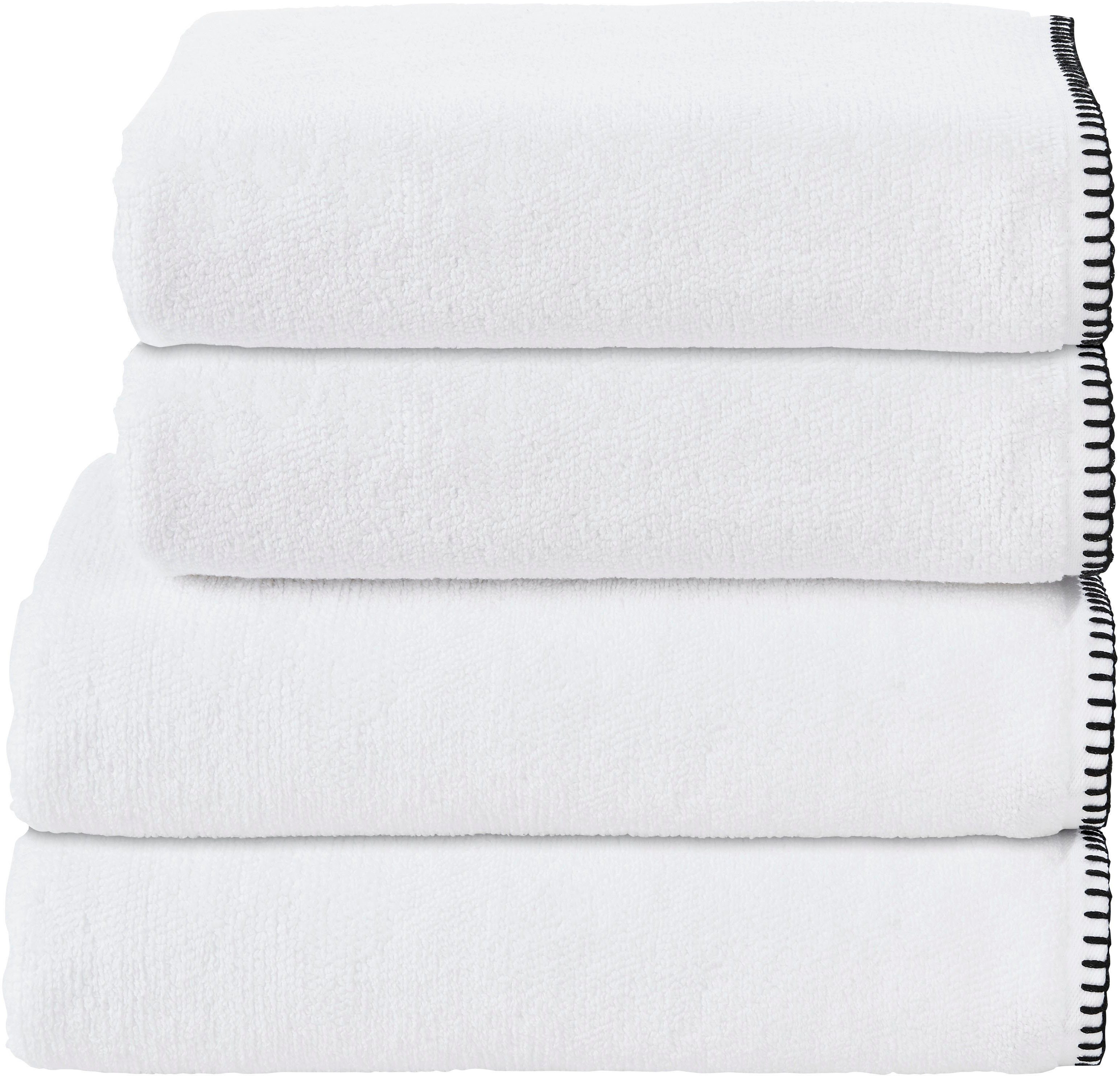done.® Handtuch Set Deluxe Prime 2xHandtücher (50x100 cm), 2x Duschtücher (70x140 cm), Zwirnfrottee (Set, 4-St), mit einfassender Ziernaht in schwarz