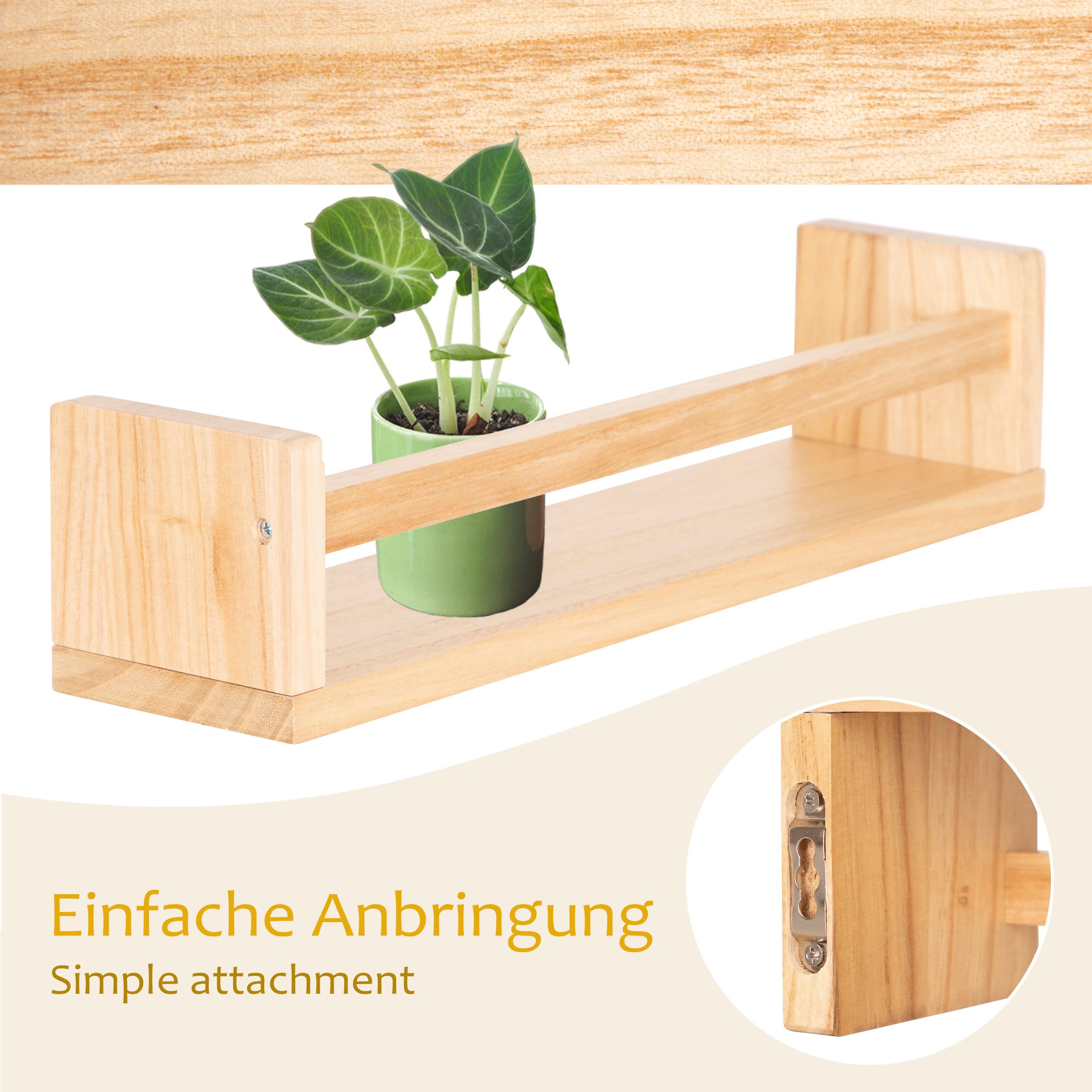 ONVAYA Wandregal Massivholz ǀ Naturholz oder Weiß ǀ 4er-Set aus Holz – Bild 5 von 5