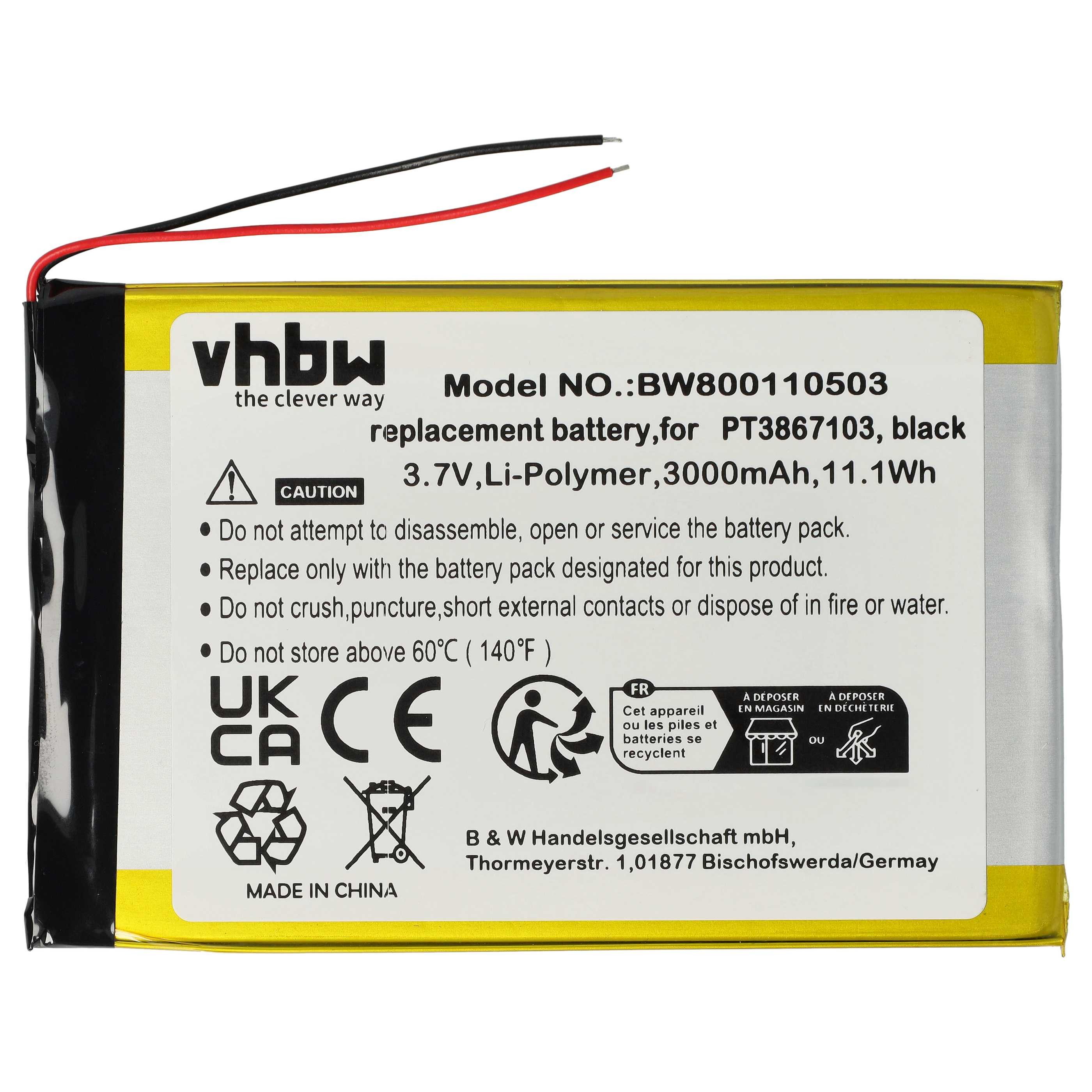 vhbw Akku Ersatz für PT3867103 für Tablet (3000 mAh, 3,7 V, Li-Polymer) Tablet-Akku Akku Li-Polymer 3000 mAh (3,7 V, 1 St), Leistungsfähiger Austausch-Akku für Ihren Tablet-Computer