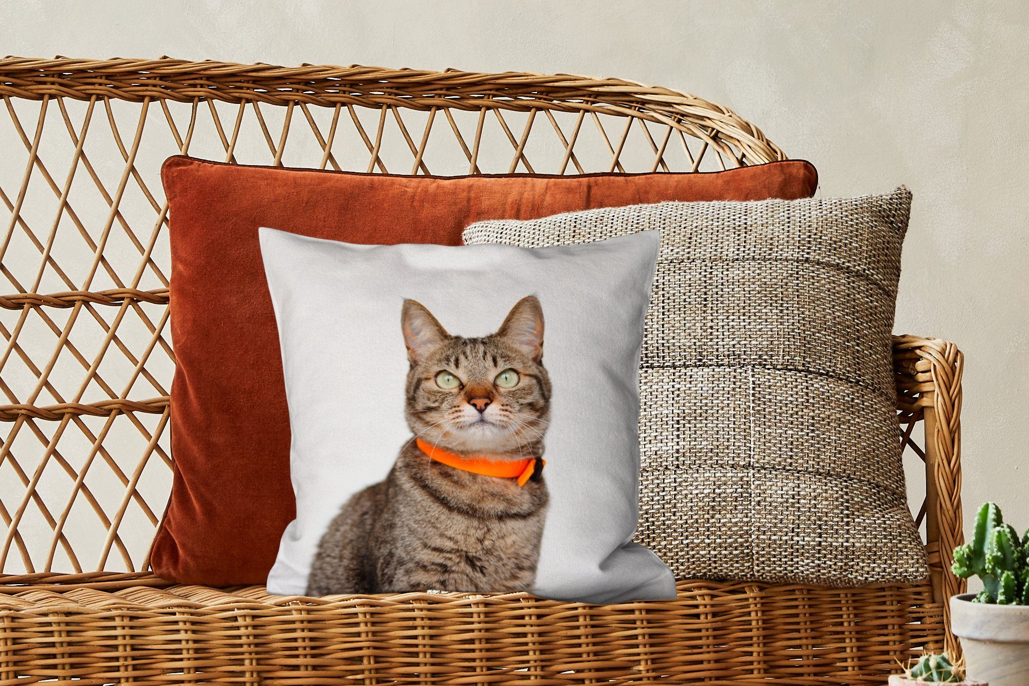 Wohzimmer, - Schlafzimmer, für - mit - Füllung Zierkissen Orange - Jungen Kinder, Kinder Mädchen Deko, Halskette Dekokissen - - MuchoWow Sofakissen Katze