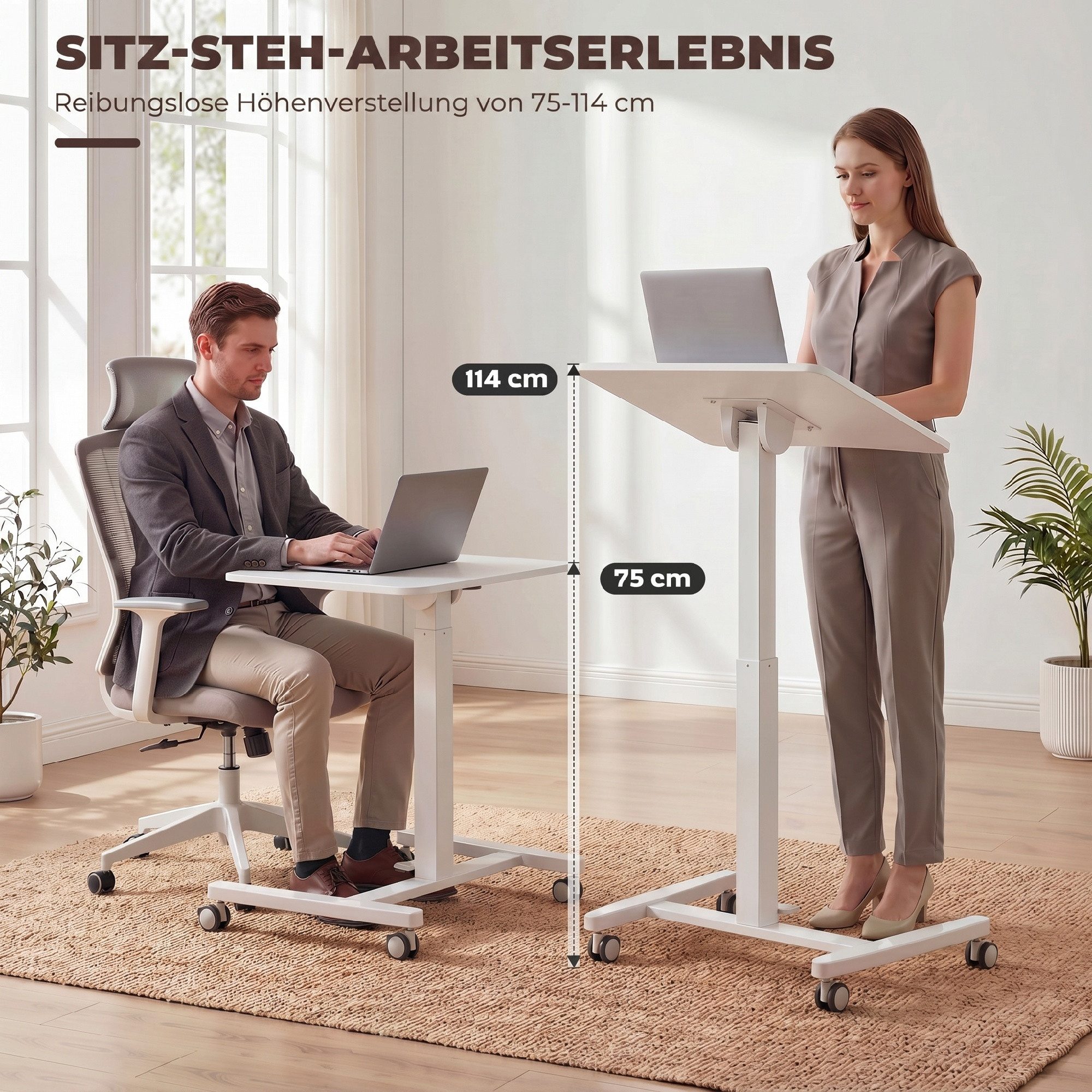 HOMCOM Schreibtisch Bestelltisch mit Rollen, neigbarer Mobiler Stehpult pneumatisch (Höhenverstellbar Laptoptisch, 1-St., Computertisch), für Büro, Sofa, Bett,  – Bild 4 von 5