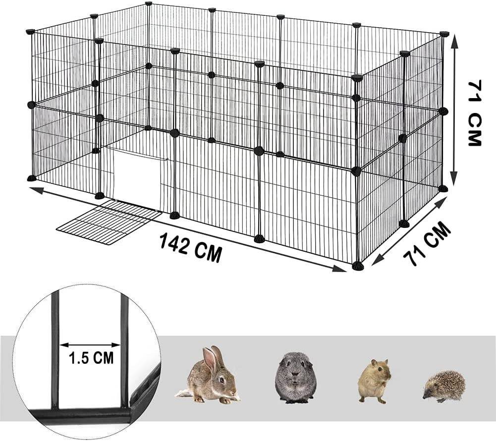 EUGAD Freigehege, für Kaninchen,Laufstall Laufgitter mit Tür 142x72x72cm
