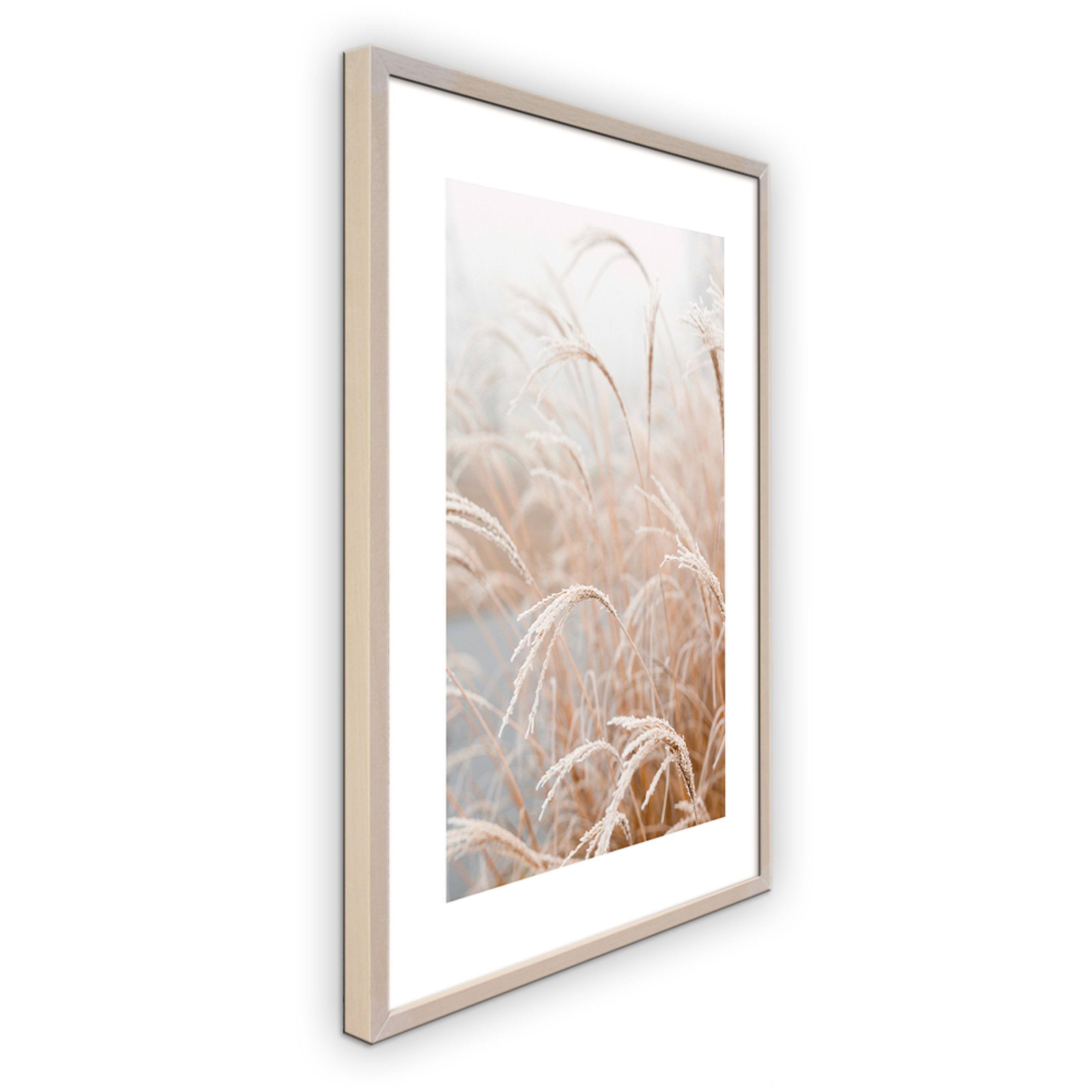 Rahmen Design-Poster mit Wandbild 51x41cm gerahmt / Bild Strandgräser Holz-Rahmen Strand, / II Bild mit artissimo