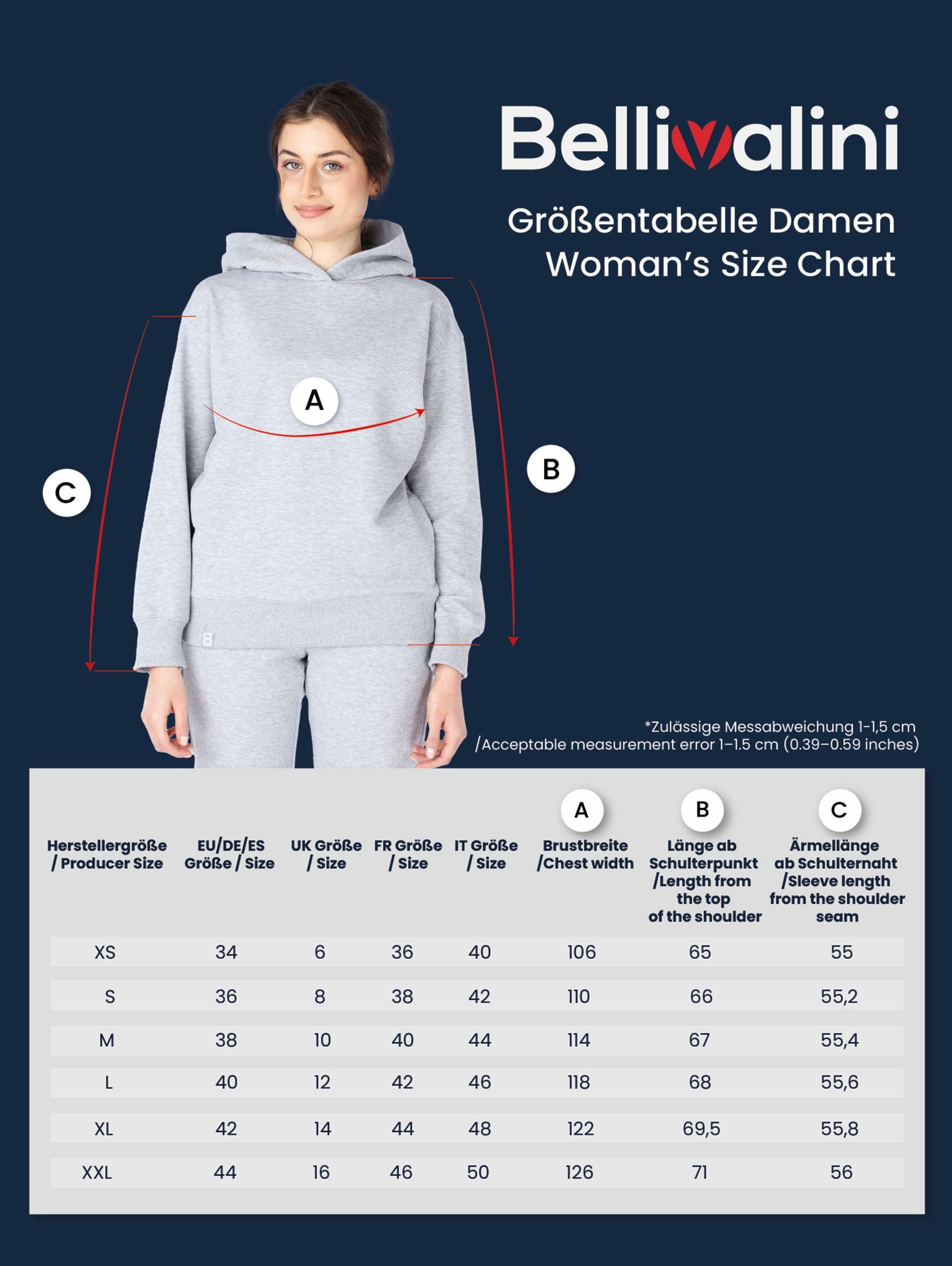 Kapuzensweatshirt Schwarz Hoodie Bellivalini Pullover lang Damen Kapuzenpullover BLV210 Sportanzug Oberteil