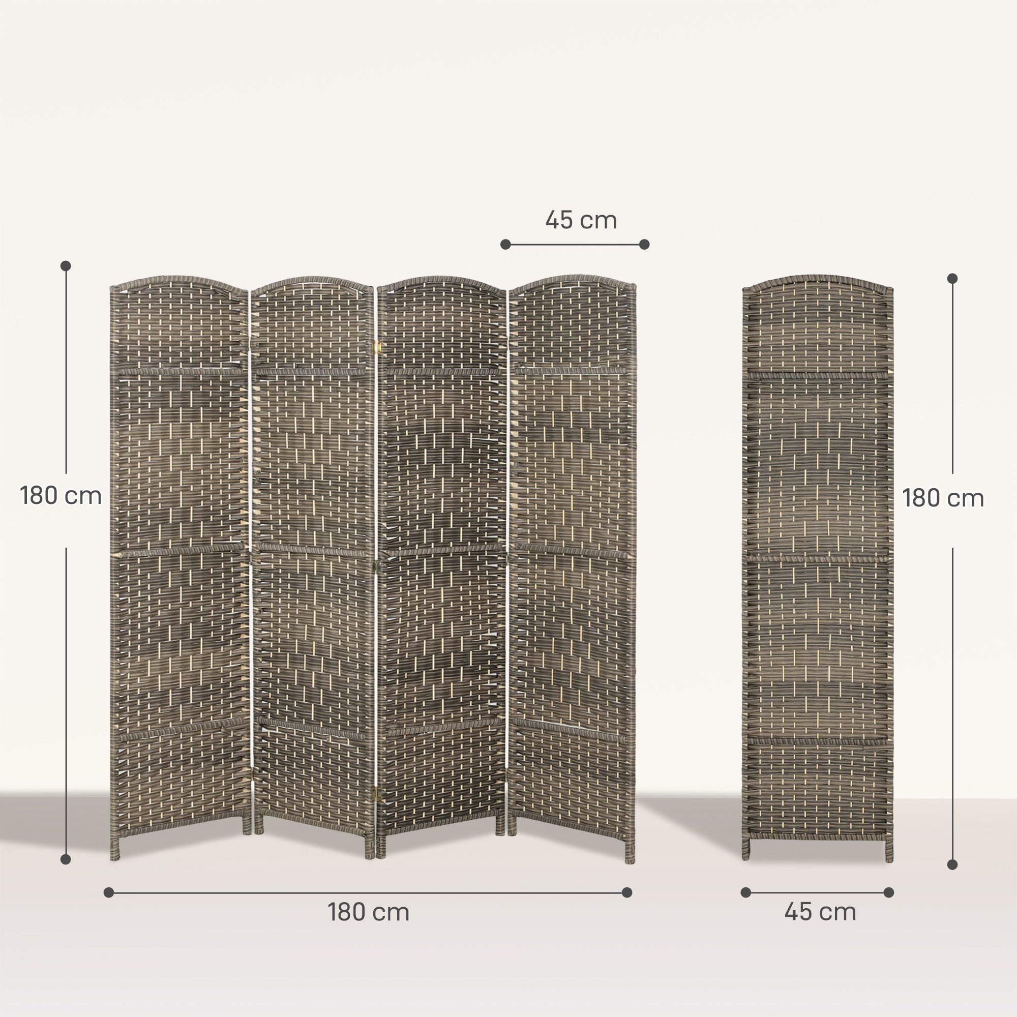 HOMCOM Paravent Faltbar Raumtrenner Stellwand Sichtschutz (Raumteiler, 4 St., Trennwand), für Wohnzimmer 180 x 180 cm Braun