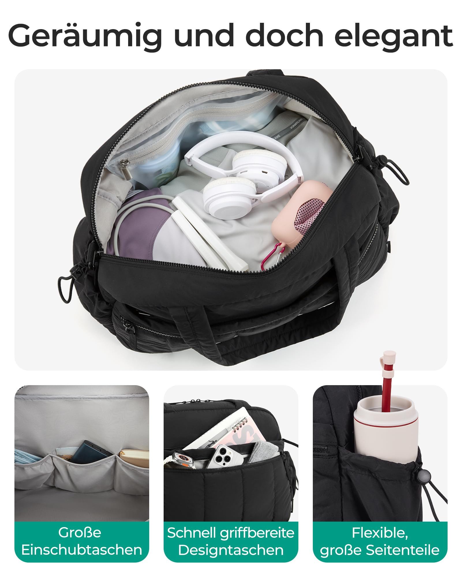Forrlite Reisetasche Reisetasche Wasserdichter Reise-Seesack - Tragetasche, Sporttasche (Schultertasche (Erweiterbar mit Trolley-Ärmel und Nasstasche), Atmungsa – Bild 4 von 5