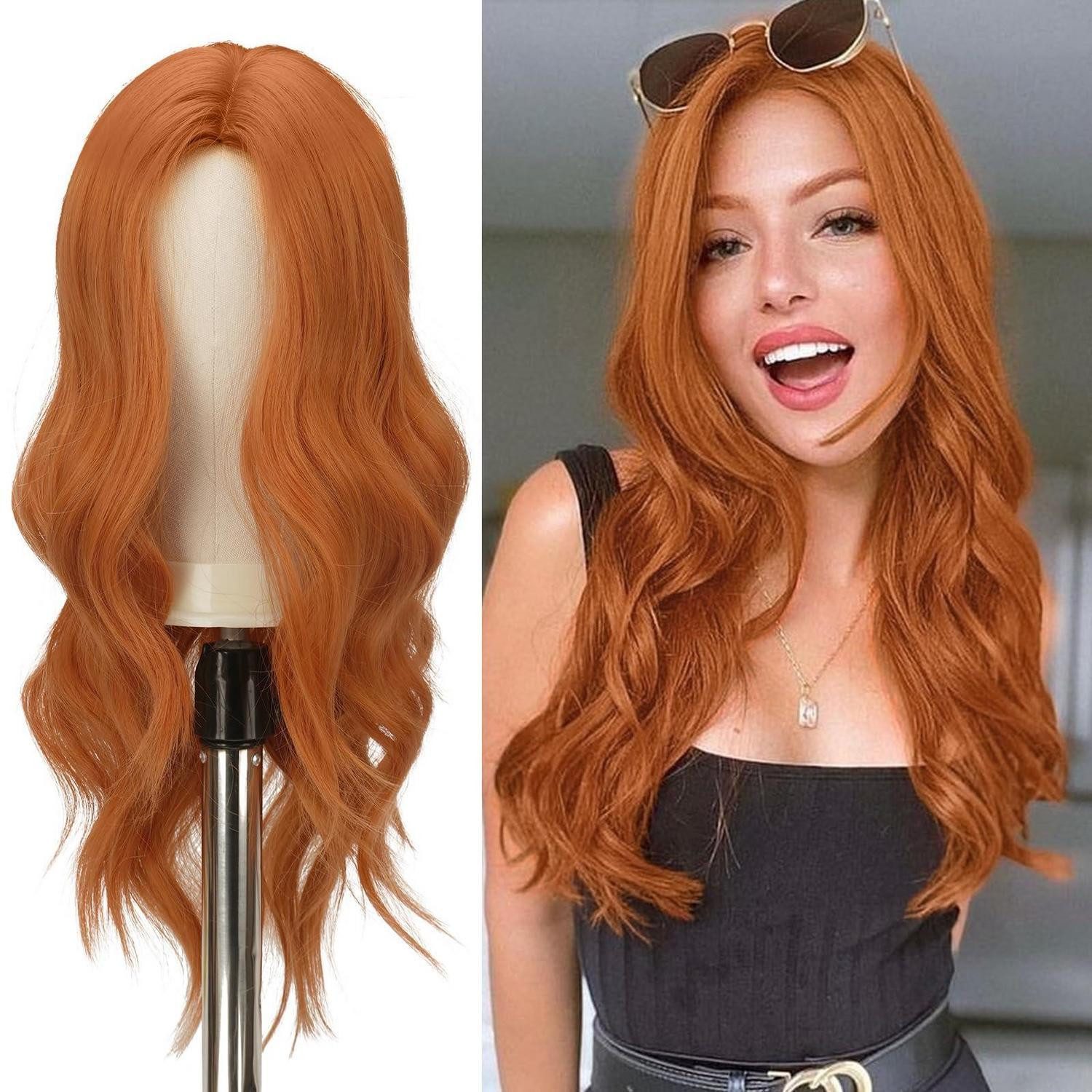 LuxusKollektion Kunsthaarperücke Perücke Locken Mittelscheitel Synthetisch Damen Lang Orange 60 cm
