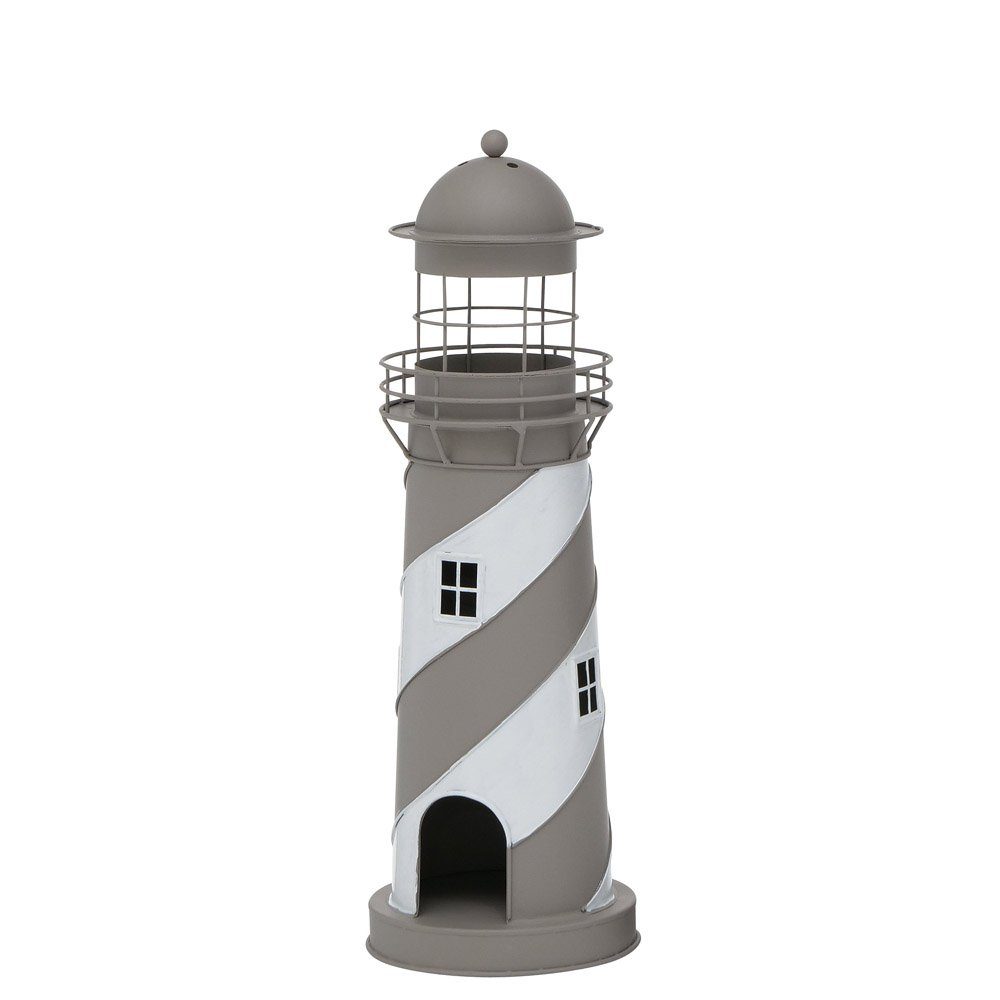 BOLTZE Kerzenlaterne Laterne LONG ISLAND grau braun weiß Leuchtturm Windlicht aus Metall H4