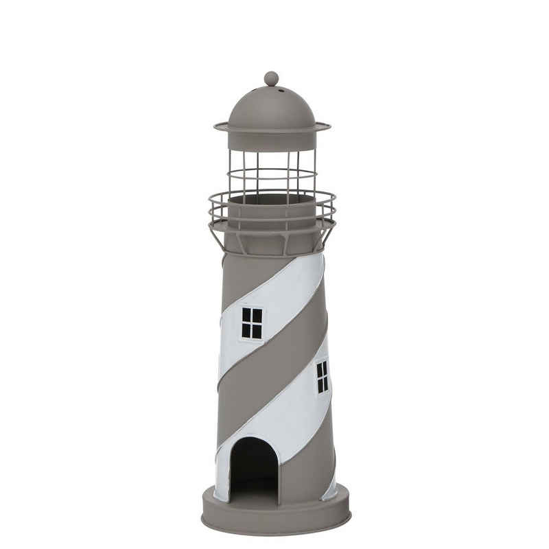 BOLTZE Teelichthalter Laterne LONG ISLAND grau braun weiß Leuchtturm Windlicht aus Metall H48cm - KLEIN