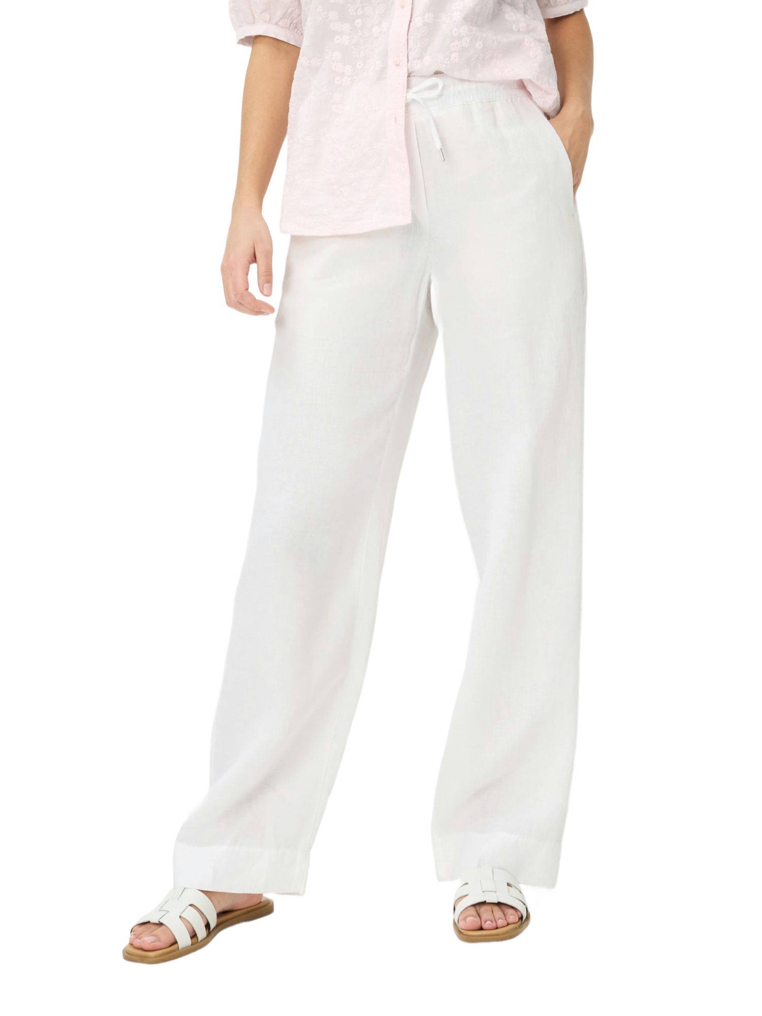 Brax Stretch-Hose weiß, Casual, Leinen, Unifarben, Wide Leg, Mittel