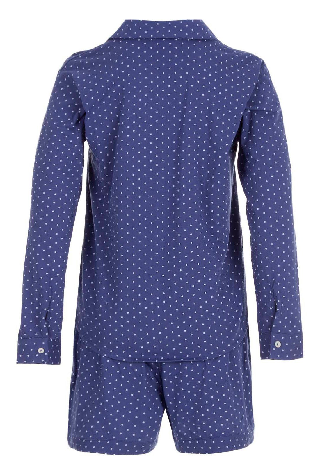 zeitlos Schlafanzug Pyjama Set Shorty blau - Langarm