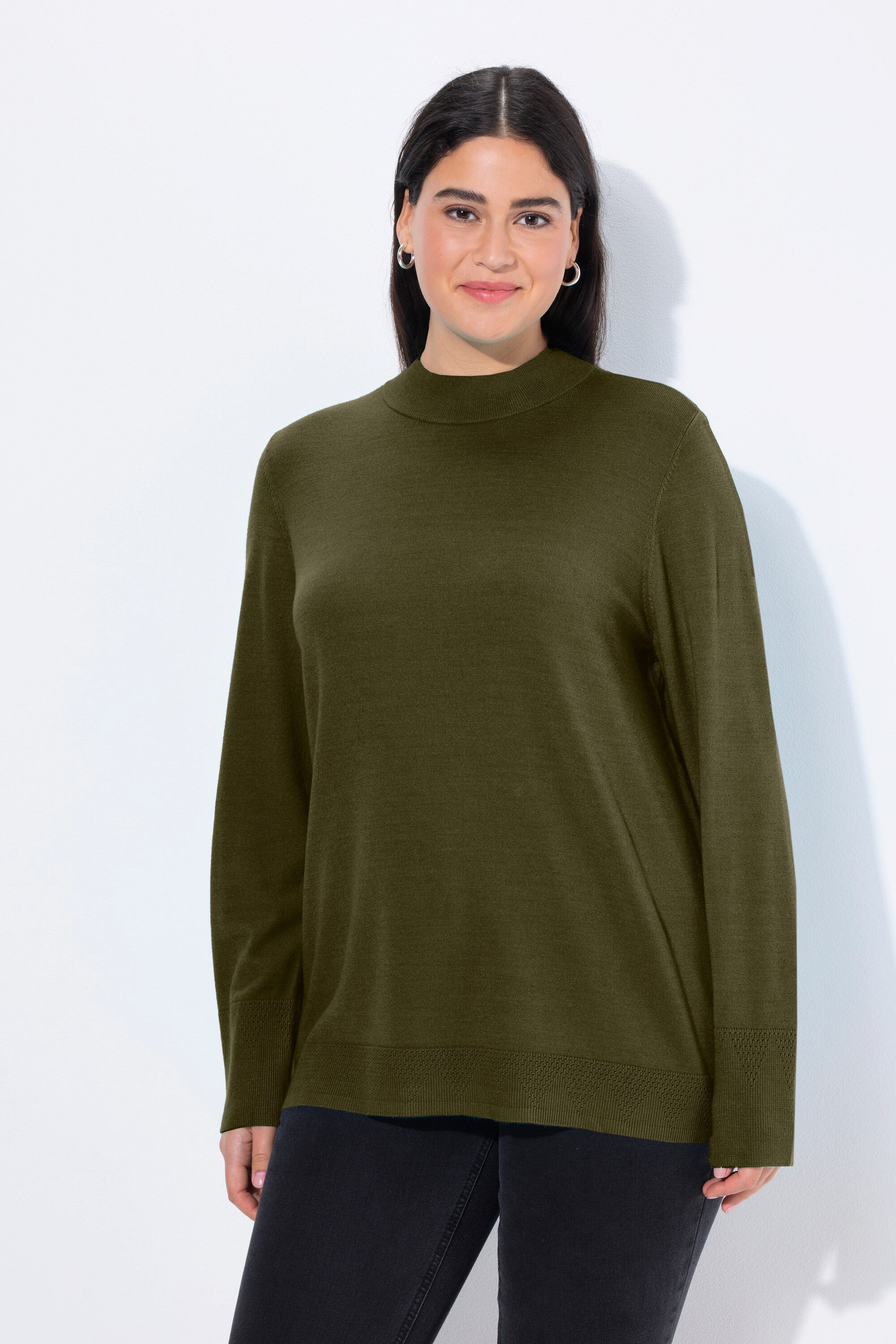 Ulla Popken Strickpullover Pullover Stehkragen Langarm Rippbündchen