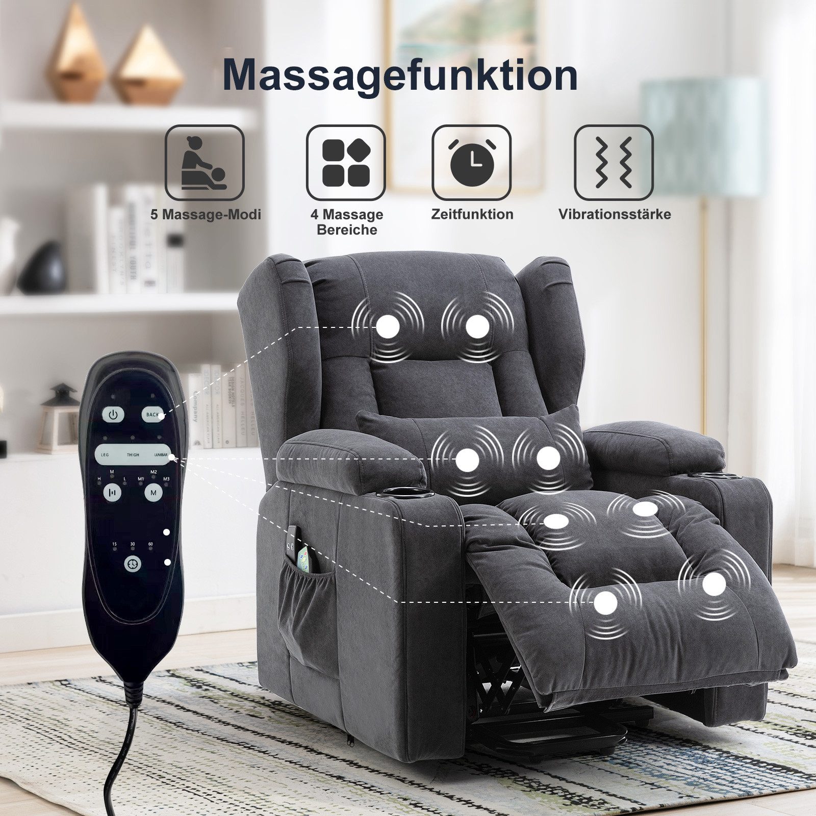 COMHOMA Relaxsessel Relaxsessel Aufstehhilfe Massagesessel mit Stoffoberfläche, mit Relaxfunktion