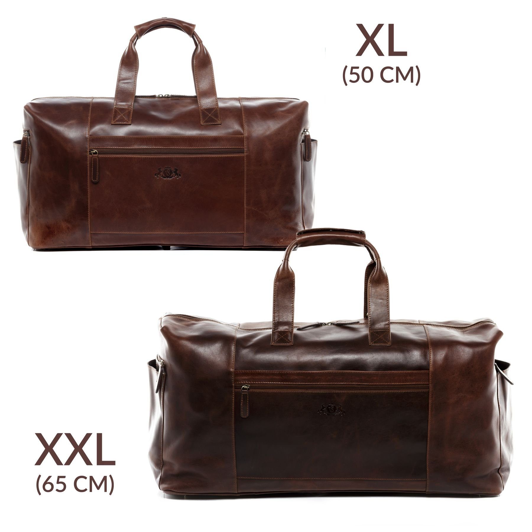 SID & VAIN Reisetasche Leder Weekender Unisex BRISTOL, Echtleder Reisegepäck für Damen & Herren, Sporttasche XL braun-cognac