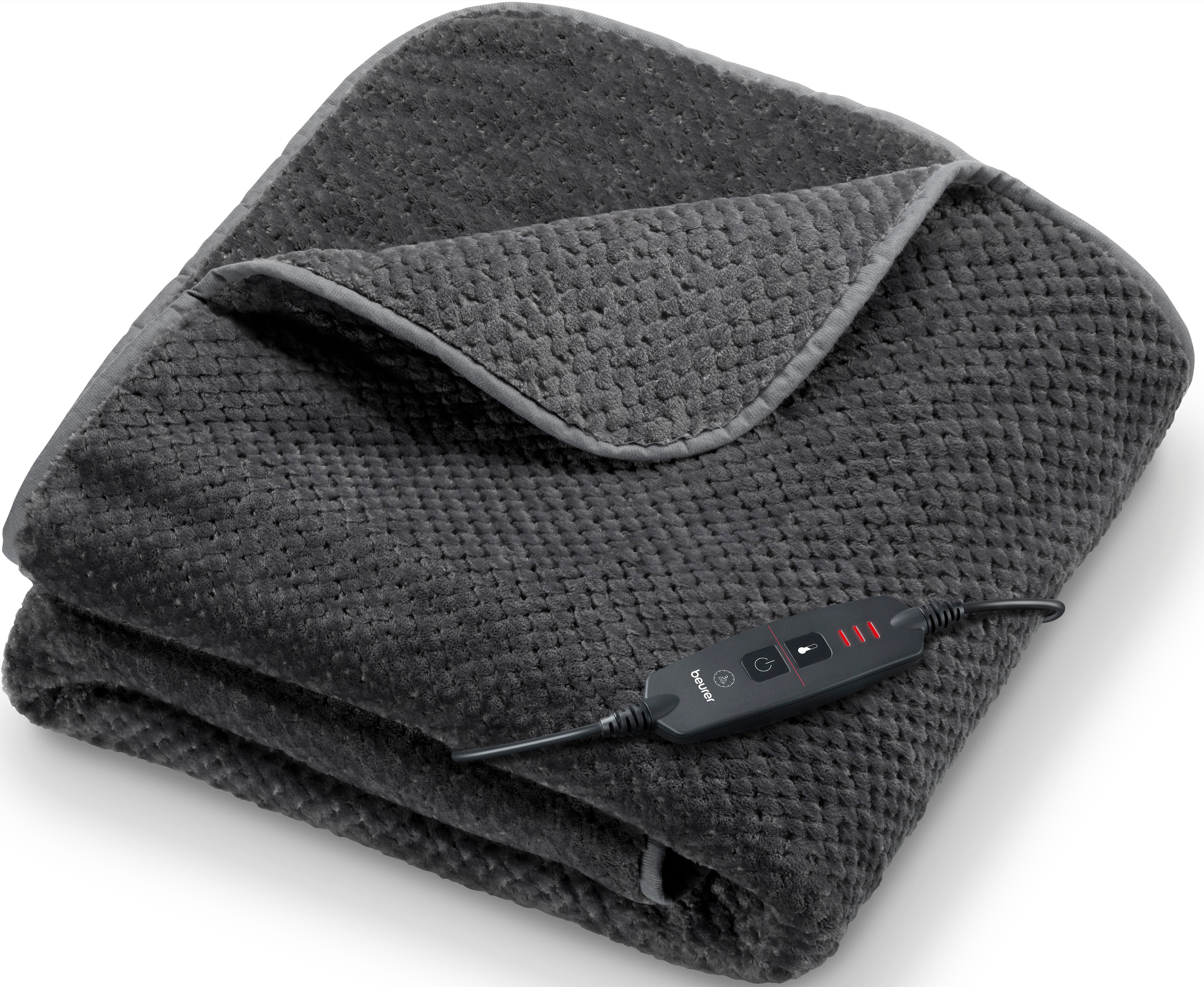 BEURER Heizdecke HD 65 Dark Grey, aus weichem Stoff, Maschinenwaschbar, mit 3 Temperaturstufen & Sicherheitsabschaltung