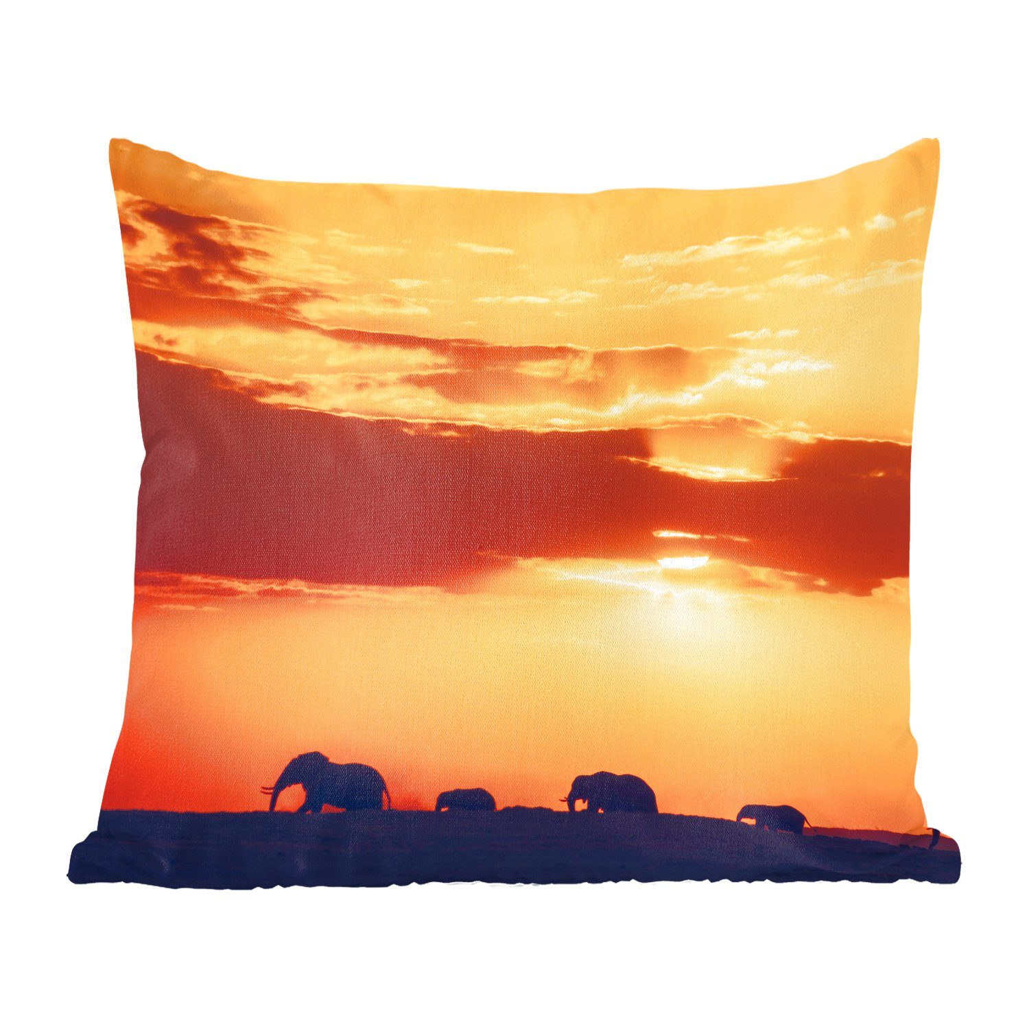 MuchoWow Dekokissen Elefanten - Horizont - Sonnenuntergang - Tiere, Zierkissen mit Füllung für Wohzimmer, Schlafzimmer, Deko, Sofakissen