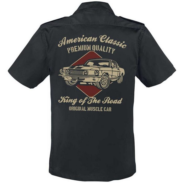 Rebel On Wheels Kurzarmhemd US Army Workershirt Mechanicshirt American Classic mit Auto / US-Car Motiv