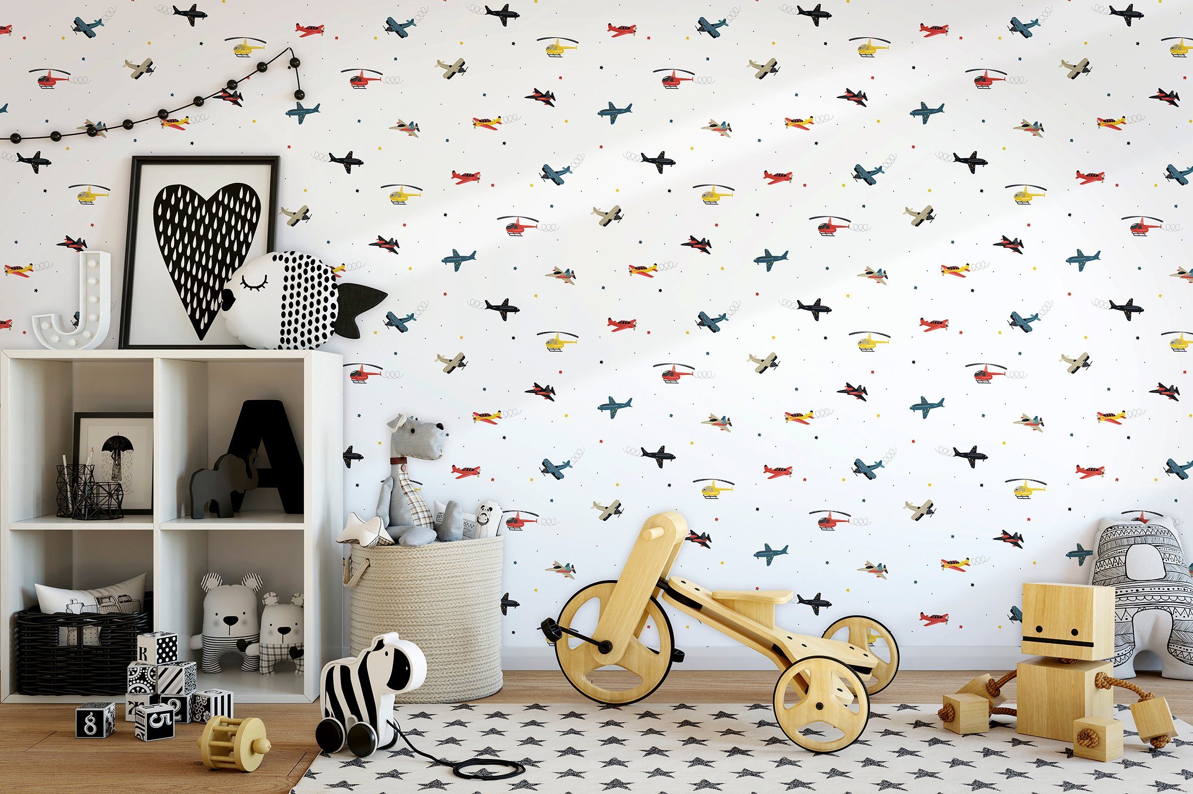 Marburg Kindertapete, matt, (1 St), Flugzeug, Hubschrauber, Tapete für Wohnzimmer Schlafzimmer Küche