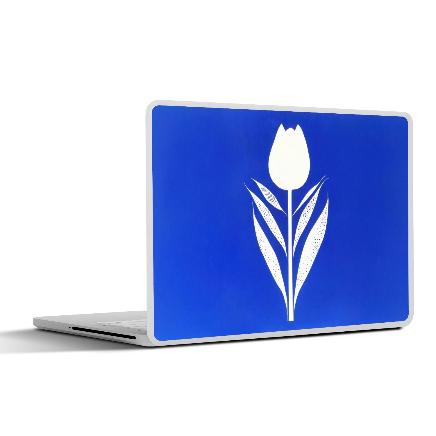 MuchoWow Laptop-Aufkleber Tulpe - Minimalistisch - Blätter - Weiß, (1tlg), Laptop Folien Cover, Aufkleber, Sticker, Schutz vor Kratzern, 25x18 cm