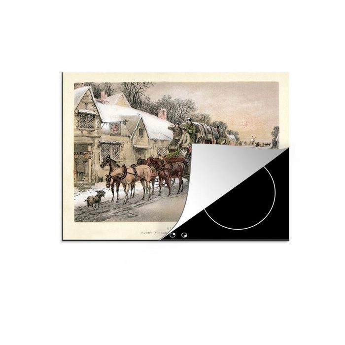 MuchoWow Herdblende-/Abdeckplatte Oldtimer-Kutsche im Winter Vinyl (1 tlg) Mobile Arbeitsfläche nutzbar Ceranfeldabdeckung