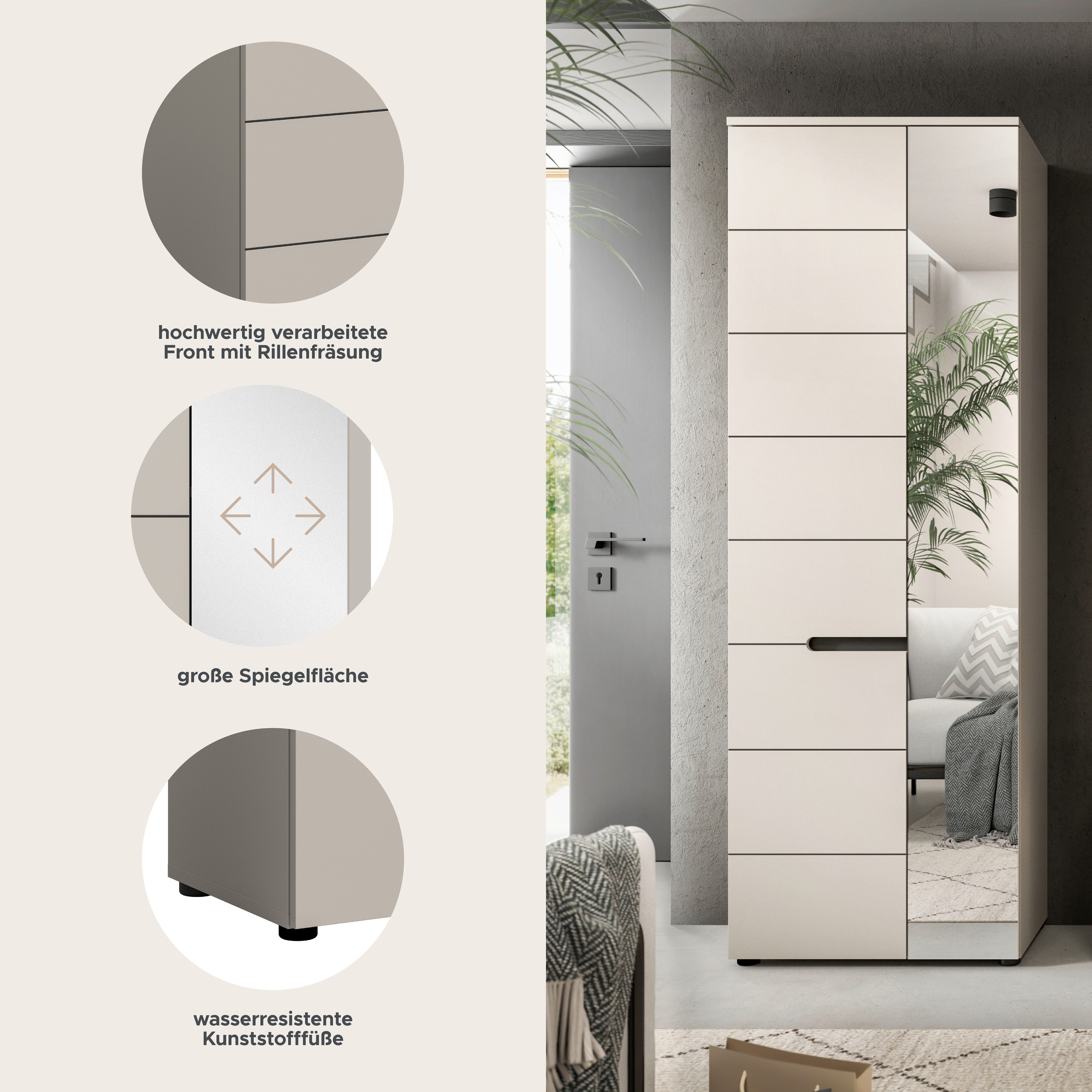 Home affaire Garderobenschrank REHAT, TOPSELLER!, Höhe 190cm, 2 Türen, 6 Fächer, 1 Kleiderstange (1-St., in verschiedenen Farben erhältlich) Garderobe, Flurschrank, Dielenschrank, Kleiderschrank, Garderobenmöbel