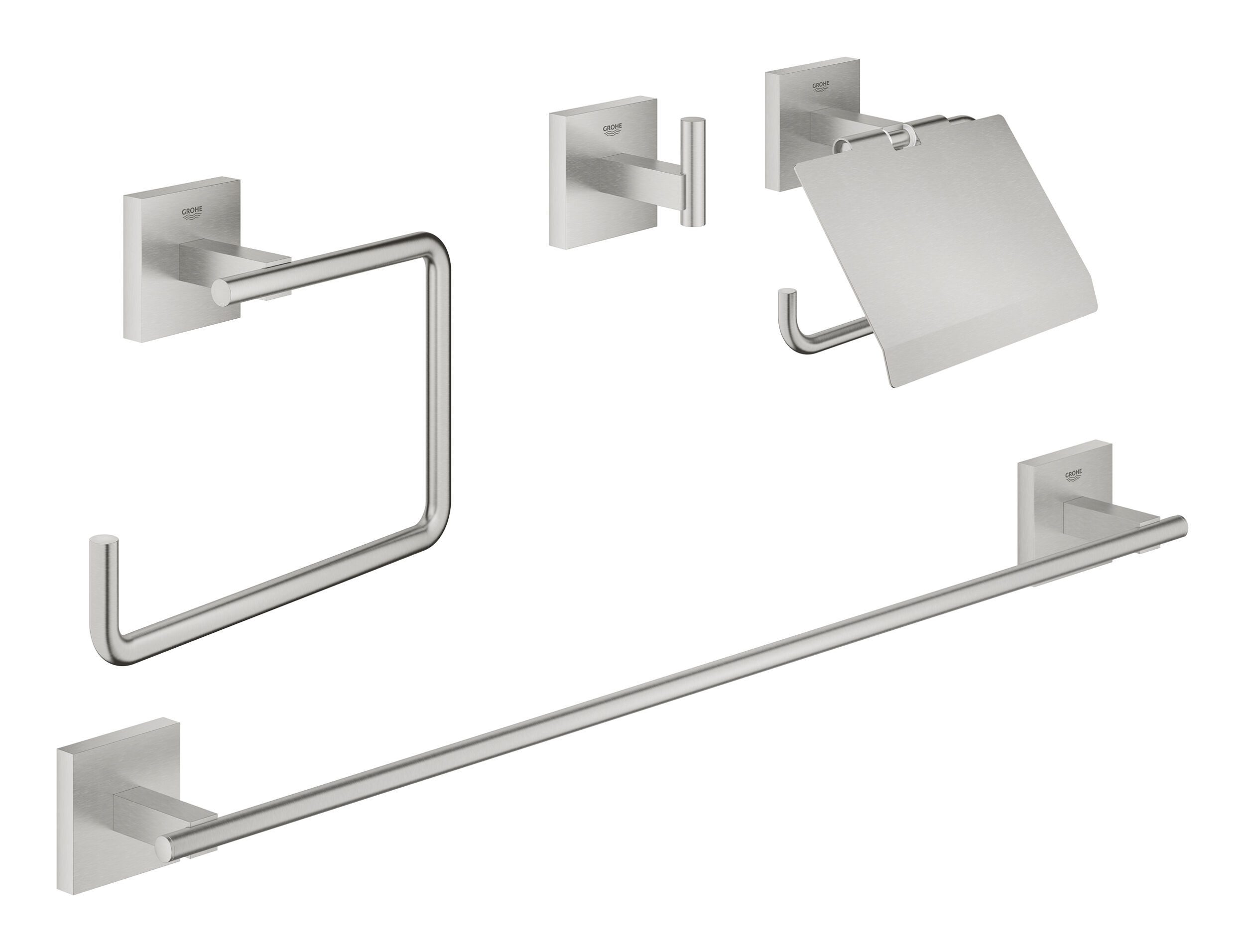 Grohe Toilettenpapierhalter Start Cube, Bad-Set 4 in 1 - Supersteel