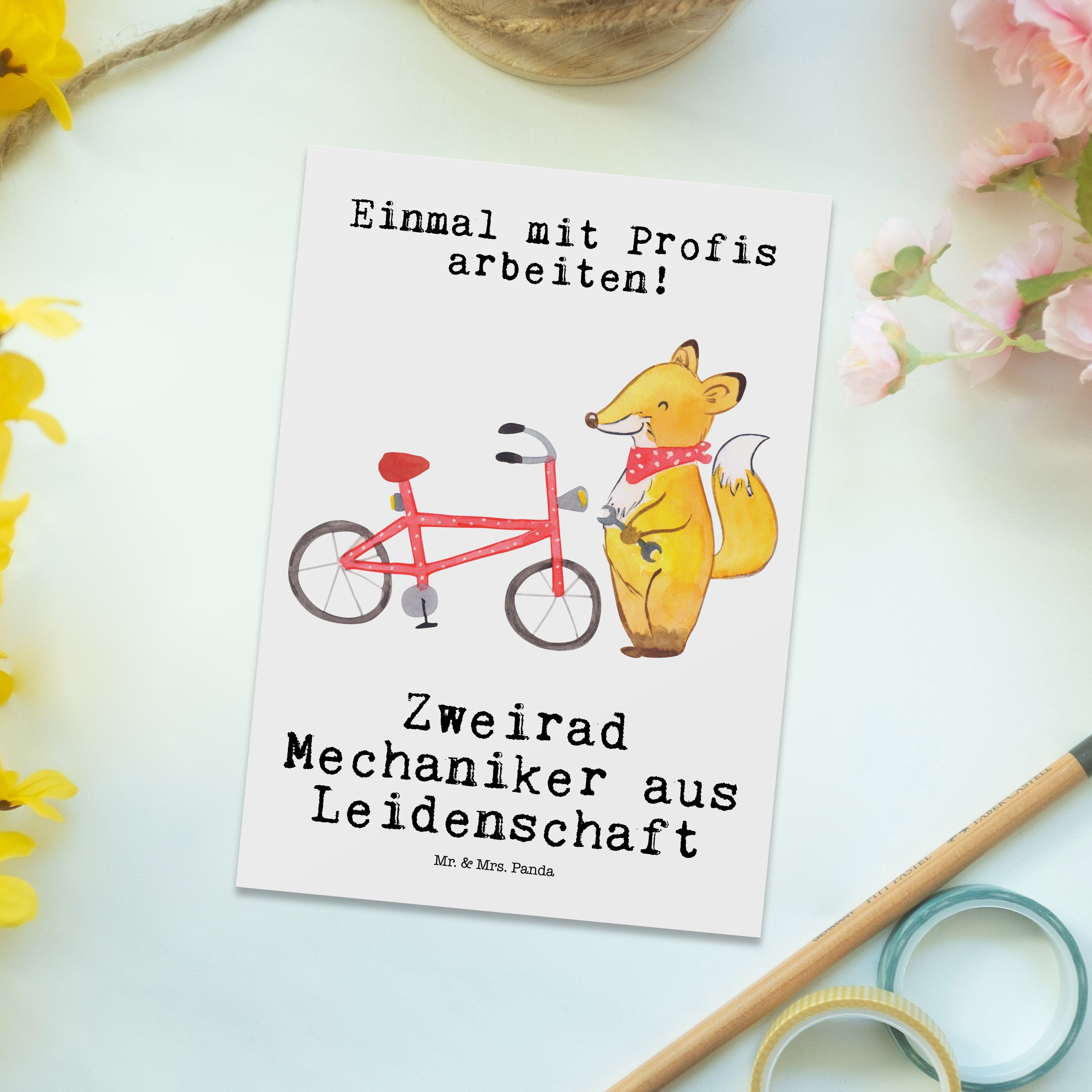 Mr. & aus Geschenk, Mrs. Geschenkkarte - Panda Zweirad Leidenschaft - Postkarte Mechaniker Weiß