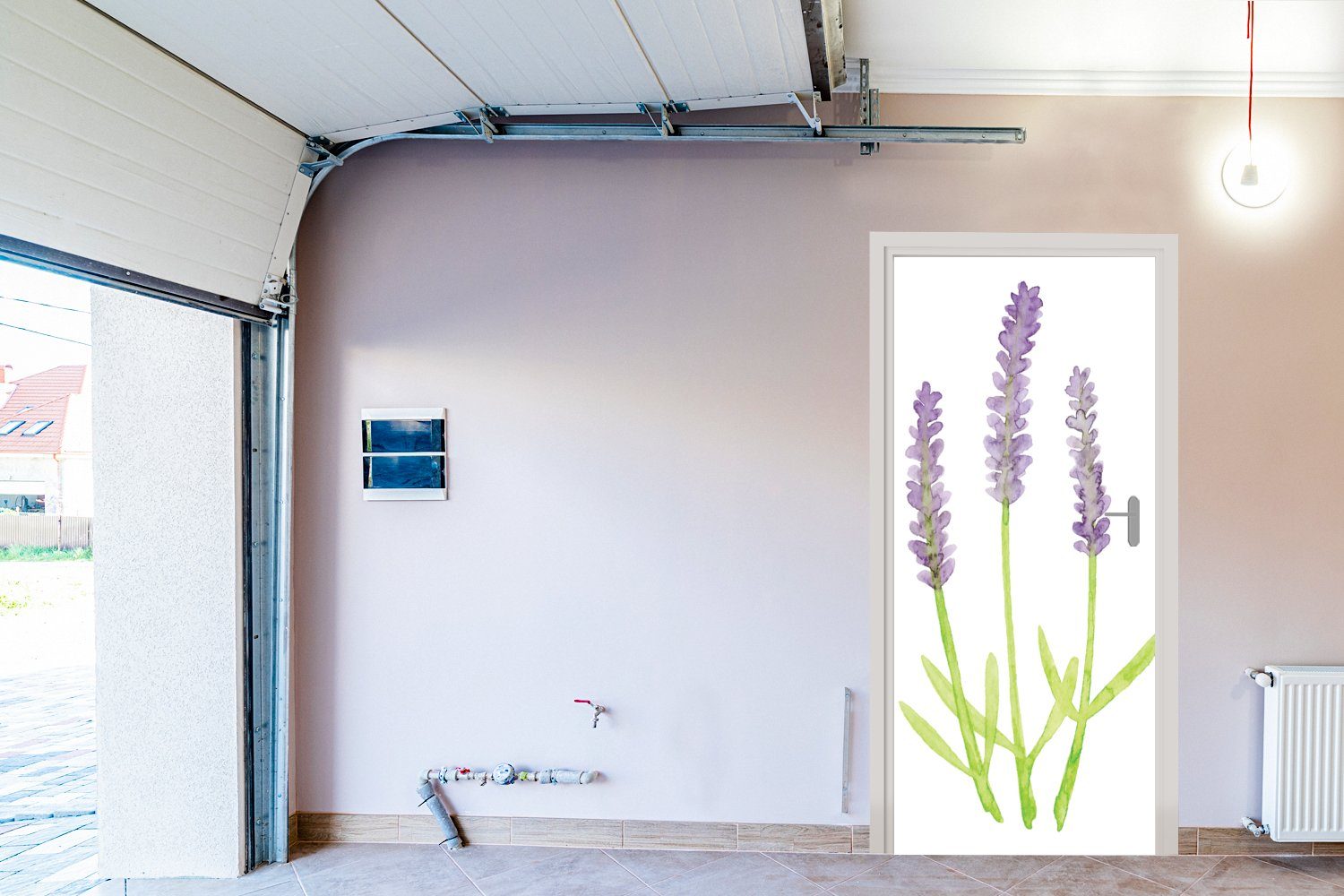 Fototapete (1 Tür, - - bedruckt, Aquarell Lavendel cm Türaufkleber, Matt, Türtapete Pflanzen, 75x205 für St), MuchoWow