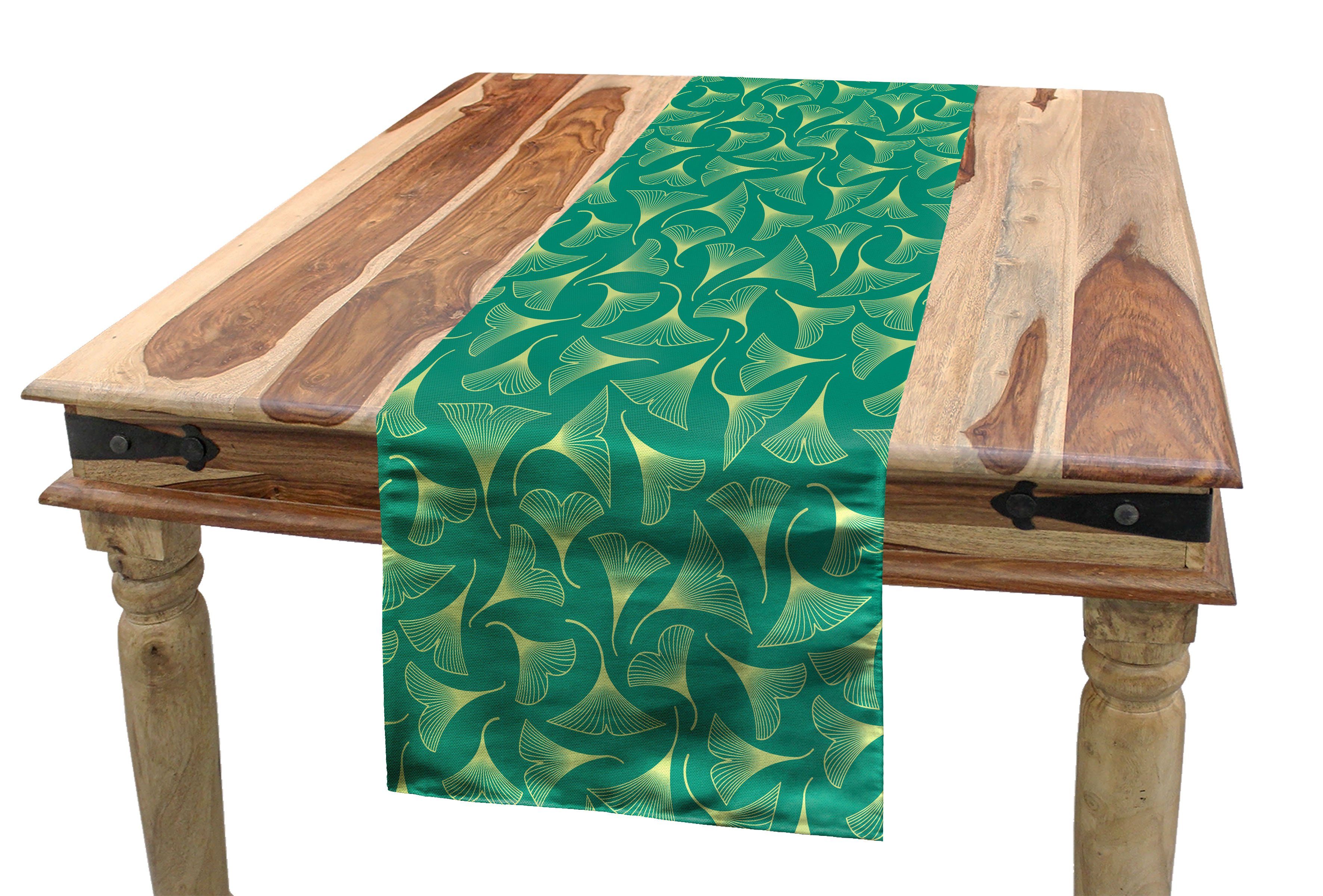 Abakuhaus Tischläufer Esszimmer Küche Rechteckiger Dekorativer Tischläufer, Gingko Biloba Blätter auf Teal Shade