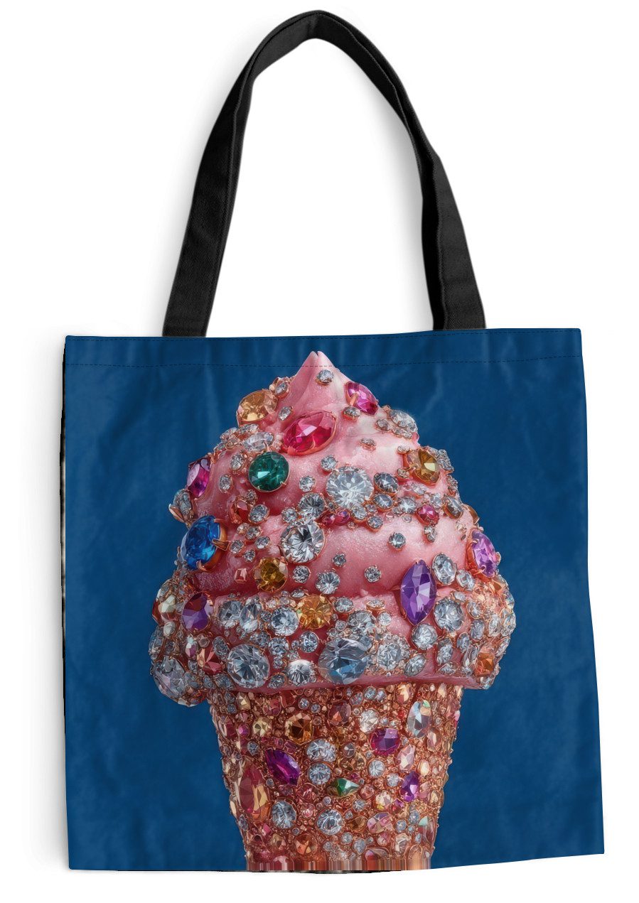 MuchoWow Shopper Eistüte - Strasssteine - Blau, Handtasche, Damen und Herren, Schultertasche, Umhängetasche, Tote Bag