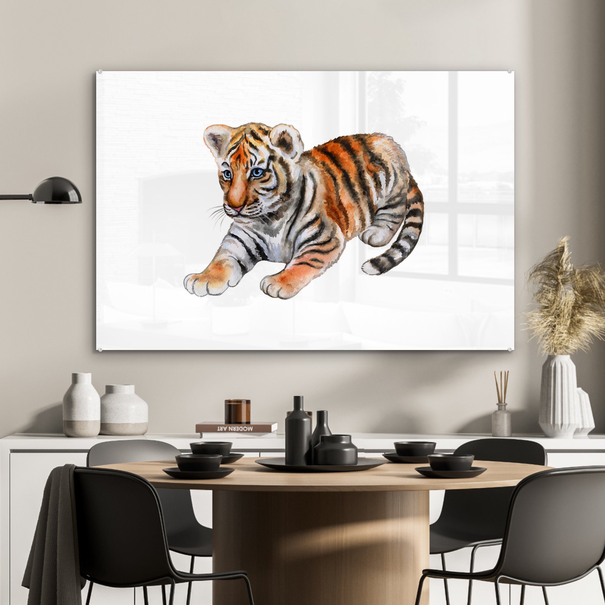 (1 - Schlafzimmer - Acrylglasbild MuchoWow Weiß, & Wohnzimmer Baby Acrylglasbilder Tiger St),